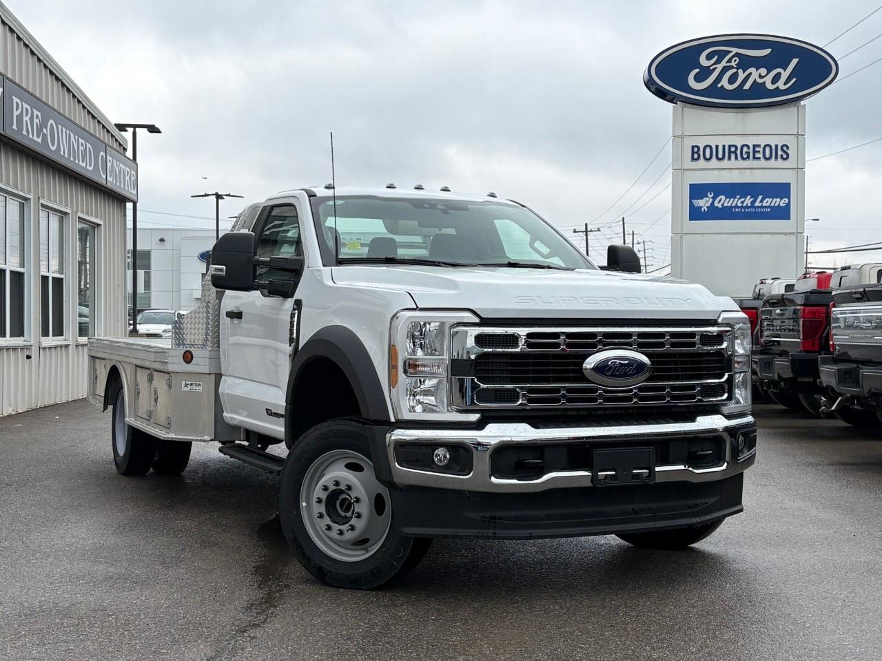 <p>The 2025 Ford Super Duty F-550 DRW XL in a classic White finish is the ultimate 4×4 powerhouse for demanding tasks. With its rugged handling and the added utility of a payload plus package with a flat deck installed, this commercial vehicle is ready to take on any challenge.</p><p>From its robust exterior to the practical styling of its Gray interior, this truck strikes a balance between durability and comfort. It blends utility with a no-nonsense design, perfect for any work environment, while air conditioning and power windows add a touch of convenience to your drives.</p><p>Equipped with state-of-the-art technology like a Bluetooth connection, smart device integration, and a Wi-Fi hotspot, staying connected on the go has never been easier. Safety features such as brake assist and cruise control ensure that your journeys are smooth and secure. Heated mirrors enhance visibility in all weather conditions, typical of this hardworking model.</p><p>This vehicle is ideal for businesses and professionals in need of a reliable and versatile truck. Contact the dealership today for more information on how this 2025 Ford Super Duty F-550 DRW XL can become an essential asset to your fleet.</p> <p><span style=color:rgb( 58 , 80 , 95 )>The discount shown on vehicle represents the </span><u>Cash Purchase</u><span style=color:rgb( 58 , 80 , 95 )> discount and is inclusive of all non-stackable and stackable cash purchase discounts from Ford of Canada and Bourgeois Motors Ltd. and is offered in lieu of sub-vented lease or finance rates. To get details on current discounts applicable to this and other vehicles in our inventory for Lease and Finance customer, see a member of our team. All offers for lease or finance are On Approved Credit (OAC).While every effort is made to ensure the accuracy of discounts and programs, programs are subject to change without notice </span><span style=color:rgb( 119 , 119 , 119 )>and may not be accurate or completely current. While every reasonable effort is made to ensure the accuracy of this data, we are not responsible for any errors or omissions contained on these pages.</span></p> <p><strong>Why Choose the Bourgeois Auto Group?</strong></p><p>For 80 years, Bourgeois Auto Group has been delivering exceptional automotive experiences. Our factor trained teams work to ensure you receive the shopping experience you deserve; whether you're looking for a new or new-to-you vehicle.</p><p>Shop 24/7 with our online showroom and chat service, ensuring convenience every step of the way. No hidden fees, full disclosure, and every pre-owned vehicle comes with a Carfax® report for peace of mind.</p><p>We offer a wide selection of pre-owned vehicles, all competitively priced using real-time market data. Get the best deal on your purchase and trade-in with our free Live Market Analysis report.</p><p>Looking to sell your car? We buy any make or modelno purchase required. Our simple to use online trade valuation tool will provide you with a clear, transparent selling experience whether you buy our car or not.</p><p>Backed by hundreds dedicated employees across 4 convenient locations, were here to meet all your automotive needs. Visit us in Midland or Parry Sound and explore our inventory or schedule your next service today.</p> <p><strong>Financing Your Next Vehicle with Bourgeois Motors Ford in Midland:</strong></p><p>At Bourgeois Motors Ford, we make financing your next vehicle simple and stress-free! Our team works with trusted lenders to find flexible options tailored to your budget. Drive away with confidenceapply today!</p><p>Take advantage of our online pre-qualification tool, backed by Equifax and TD Bank to find the payment that works for you. Simply <a href=https://www.bourgeoismotors.com/free-credit-check/ rel=nofollow><strong>CLICK HERE</strong></a><strong> </strong>to use our secure online credit tool with no impact to your credit.</p>