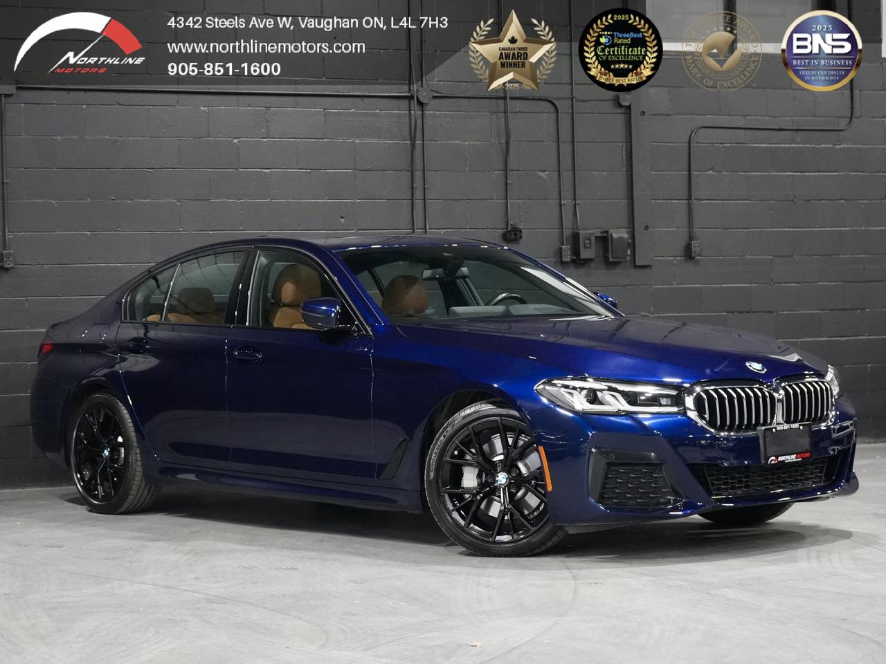 ***QUALIFY FOR A 4 YEAR WARRANTY ON OUR VEHICLES TODAY!!!

Vehicle Options Include: 
Sunroof, Navigation, Rearview Camera, Heads-Up Display, Harman Kardon Premium Sound System, Keyless Ignition and Entry, Eco Stop/Start, Apple CarPlay, Android Auto, Heated and Memory Seats, Heated Steering Wheel, Paddle Shifters, Wood Trim Interior, Forward Collision Mitigation, Lane Departure Warning, Active Blind Spot Monitoring, Pedestrian Warning, Wireless Charger, Power Liftgate, Bluetooth Connectivity, Audio Voice Control

2022 BLUE ON SADDLE BROWN BMW 530i | AWD

Northline Motors is a 5 star, family-owned dealership that prides itself on strong family values and a commitment to excellence. As consecutive winners of the Peoples Top Choice Award in the GTA, recognized as one of the Top Three Best Dealers in Vaughan by Top Three Rated, named Best Canadian Business by the Canada Business Review Board, and accredited by the Better Business Bureau with an A+ rating, our dedication to quality truly stands out. Weve also been honored with the Readers Choice Award in Vaughan. Visit our website for weekly updates on our exciting inventory, or stop by our pressure free, friendly showrooms - coffee and tea are always on us-to experience luxury, comfort, and innovation firsthand. With over 12 years of industry experience, we understand your needs and work tirelessly to deliver an exceptional experience every time. Our competitive prices and extensive selection of premium vehicles are backed by full transparency, comprehensive vehicle history reports, extended warranties, and aftermarket services. Serving customers nationwide, we invite you to call or visit today and become part of the ever growing Northline family. 

Please note: Prices exclude applicable taxes and licensing fees. All vehicles, unless otherwise specified, can be certified for an additional $999; otherwise, as per OMVIC regulations, the vehicle is not drivable, certified, or e tested. 

Although every effort is made to ensure the information provided is accurate and up-to-date, we do not take responsibility for any errors, omissions, or typographical mistakes found on our pages, including vehicle options. Additionally, prices are subject to change without notice. To ensure you have the most up-to-date information, please contact our sales team.