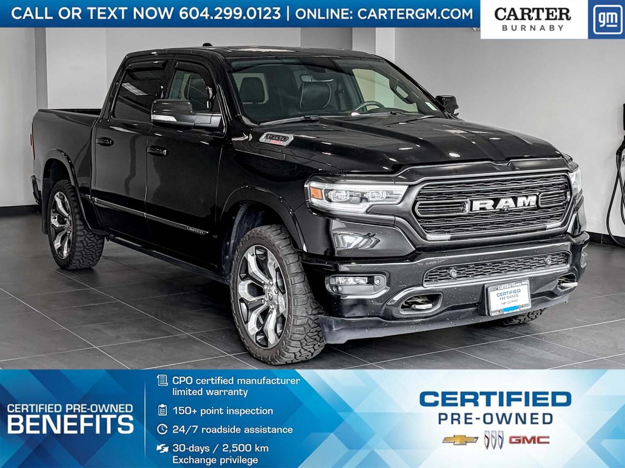 Experience premium power and refinement in this 2021 RAM 1500 Limited 4WD. Its 3.0L Turbo engine and auto-leveling suspension deliver a smooth, controlled ride, while luxurious touches like heated and ventilated seats, a heated leather/wood steering wheel, and dual-zone automatic climate control surround you in comfort. The 12" touchscreen with GPS navigation, SiriusXM Travel Link, and 4G LTE Wi-Fi keeps you connected. Enjoy peace of mind with Front Collision Warning, Blind Spot Monitoring, and Active Braking.

Come take it for a test drive today and experience all this stylish vehicle has to offer!

WHY CARTER GM BURNABY?

- An unrivalled vehicle purchasing experience!
- Exceeding our loyal customers expectations since 1963
- 4.5 Google star rating (with 2,300+ customer reviews)
- Cargurus Top-rated Dealer 2025 Award
- Cargurus Top Value Dealer 2025 Award
- Peace of mind - 150-point vehicle inspection
- CARFAX - full vehicle service history - purchase with confidence!
- Vehicle trades welcome! Best price guaranteed!
- We provide upfront pricing, zero hidden fees, and 100% transparency
- Fast approvals and 99% acceptance rates (no matter your current credit status!)
- Multilingual staff (many languages spoken)
- Comfortable non-pressured environment with in-store television, WIFI and a childrens play area!
- In-store restaurant: fresh daily menu





Were here to help you drive the vehicle you want, the vehicle you deserve!
QUESTIONS? GREAT! WEVE GOT ANSWERS!
To speak with a friendly vehicle specialist - CALL NOW!
The advertised price includes all standard dealer fees and any applicable manufacturer or dealer incentives. It does not include applicable taxes, licensing, insurance, or optional products or services. Dealer fees will be clearly broken out and itemized on the bill of sale, maximum total of fees $595.00. Prices are shown in Canadian dollars. While we make every effort to ensure accuracy, vehicle details, pricing, options, and availability are subject to change without notice. Please confirm all information with dealership sales management before purchase. Dealer Code: 81129