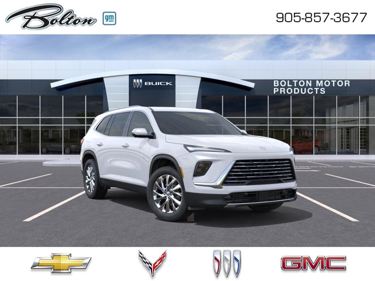 <b>1SD  Preferred Equipment Group!</b><br> <br> Inside its well-crafted cabin youll find premium finishes, intuitive technology and spacious seating made for seven.<br> <br>The 2026 Buick Enclave offers three rows of seating, thoughtful detailing and high-end materials to create a truly premium experience for drivers and passengers alike. Its modern technology and refined layout make long trips and daily routines feel elevated and comfortable. With strong craftsmanship, flexible space and a reputation for quiet, smooth rides, the Enclave presents a compelling option for those seeking style and substance in a three-row SUV.<br> <br>This Summit White SUV has an Automatic transmission and is powered by a 328HP 2.5L 4 Cylinder Engine. <br> <br> Our Enclaves trim level is Preferred. Inside, the cabin combines versatility with upscale comfort, featuring leatherette-trimmed seating for seven, heated front seats, tri-zone automatic climate control, and a heated steering wheel with integrated controls for audio, cruise, and driver information. Wireless phone charging, Remote Start, and a Key Card add everyday convenience, while the customizable 30-inch ultrawide infotainment display delivers navigation, voice recognition, and seamless wireless Apple CarPlay and Android Auto integration through a Bose 12-speaker premium audio system. QuietTuning technology and active noise cancellation enhance cabin serenity, complemented by 5G connectivity and a built-in Wi-Fi hotspot for effortless connectivity. Advanced safety and driver-assistance features include Enhanced Automatic Emergency Braking, Intersection Automatic Emergency Braking, HD Surround Vision, Rear Cross Traffic Braking, Blind Zone Steering Assist, Rear Pedestrian Alert, Side Bicyclist Alert, and an Enhanced Lane Keep Assist system with Lane Departure Warning. This vehicle has been upgraded with the following features: 1SD Preferred Equipment Group.<br><br> <br>To apply right now for financing use this link: <a href=http://www.boltongm.ca/?https://CreditOnline.dealertrack.ca/Web/Default.aspx?Token=44d8010f-7908-4762-ad47-0d0b7de44fa8&Lang=en target=_blank>http://www.boltongm.ca/?https://CreditOnline.dealertrack.ca/Web/Default.aspx?Token=44d8010f-7908-4762-ad47-0d0b7de44fa8&Lang=en</a><br> <br/><br>At Bolton Motor Products, we offer new Chevrolet, Cadillac, Buick, GMC cars and trucks in Bolton, along with used cars, trucks and SUVs by top manufacturers. Our sales staff will help you find that new or used car you have been searching for in the Bolton, Brampton, Nobleton, Kleinburg, Vaughan, & Maple area. o~o