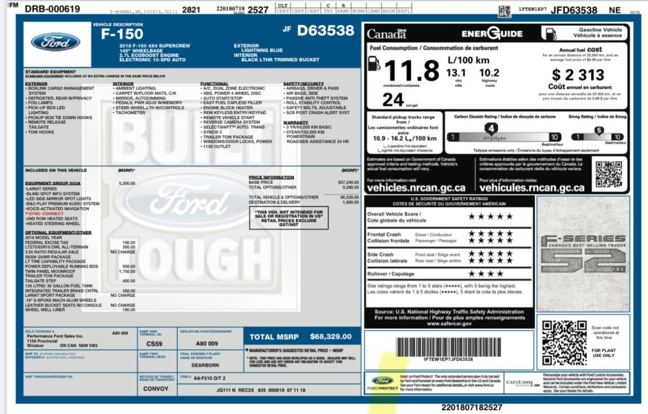 Used 2018 Ford F-150 Lariat 4WD SuperCrew 5.5' Box for sale in Komoka, ON