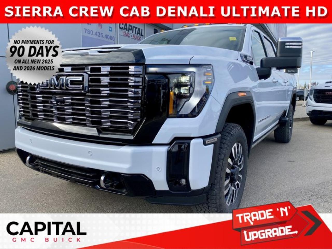 This 2026 ULTIMATE DENALI HD 3500 is the benchmark for LUXURY. Fully equipped with every option including Body Color Wheel Arch Moldings, Massaging Power Seats, Heated and Cooled Seats, Heads-Up Display, Adaptive Cruise, Rear Streaming Mirror, Signature Alpine Umber Interior, Vader Chrome, Duramax Engine, 360 Cam, Sunroof and so much more... CALL NOW and secure yours today..Ask for the Internet Department for more information or book your test drive today! Text (or call) 780-435-4000 for fast answers at your fingertips!Disclaimer: All prices are plus taxes and include all cash credits and loyalties. See dealer for details. AMVIC Licensed Dealer # B1044900