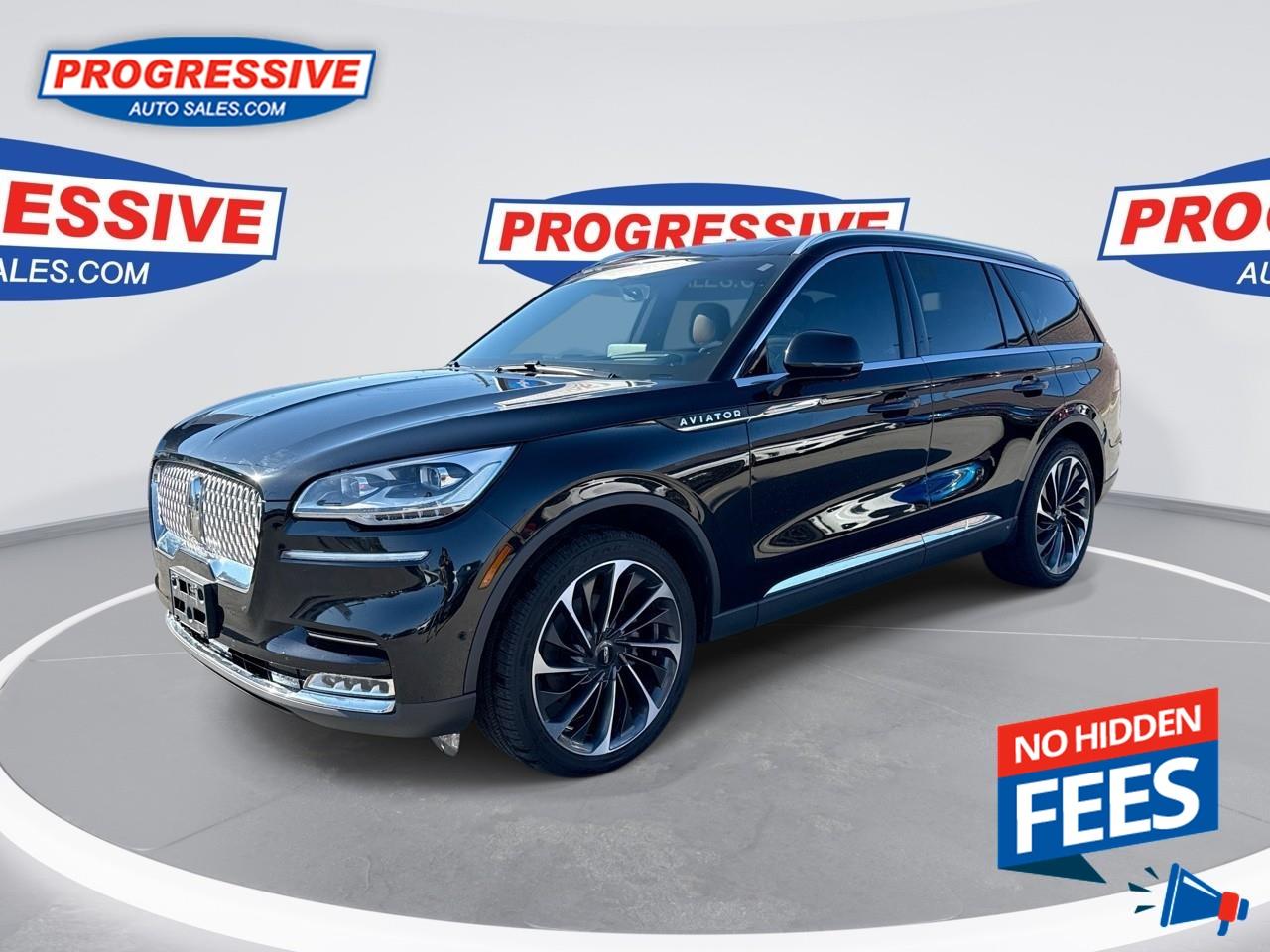 <b>Sunroof, Cooled Seats, Leather Seats, Navigation, Power Liftgate!</b><br /> <br /> The Lincoln Aviator nameplate returns for 2022, with a slew of innovative design and technology features. This 2022 Lincoln Aviator is for sale today. <br /> <br />With a stylish exterior, a plush cabin, and a pair of potent powertrains, this 2022 Lincoln Aviator offers nearly the same luxury experience as the larger Navigator, but its more compact, mid-size dimensions make it easier to live with. This Aviator is all about quiet comfort; its ride is compliant and its driving demeanor relaxed, no matter the conditions.This SUV has 62,623 kms. It's Black in colour. It has an Automatic transmission and is powered by a 400HP 3.0L V6 Cylinder Engine. <br /> <br /> Our Aviator's trim level is Reserve. This Aviator Reserve oozes luxury with a dual row sunroof, heated and cooled premium leather seats, a heated leather steering wheel, driver memory settings, remote start, and a proximity key with proximity cargo access. Stay connected with modern features such as SYNC 3 infotainment system with voice command and touchscreen, navigation, wi-fi, Apple CarPlay and Android Auto, and Revel Audio System. If that isnt enough for you, this luxury midsize SUV also comes with a dual exhaust, adaptive suspension, permanent locking hubs, aluminum alloy wheels, chrome accents, automatic LED headlamps, Lincoln Co-Pilot 360, collision mitigation, lane keep assist, blind spot detection, and a 360 camera. This vehicle has been upgraded with the following features: Sunroof, Cooled Seats, Leather Seats, Navigation, Power Liftgate, Blind Spot Detection, Lane Keep Assist. <br /> To view the original window sticker for this vehicle view this <a href=http://www.windowsticker.forddirect.com/windowsticker.pdf?vin=5LM5J7XC5NGL19994 target=_blank rel=nofollow noopener noreferrer>http://www.windowsticker.forddirect.com/windowsticker.pdf?vin=5LM5J7XC5NGL19994</a>. <br /><br /> <br />To apply right now for financing use this link: <a href=https://www.progressiveautosales.com/credit-application/ target=_blank rel=nofollow noopener noreferrer>https://www.progressiveautosales.com/credit-application/</a><br /><br /> <br /><br /><br /> Progressive Auto Sales provides you with the all the tools you need to find and purchase a used vehicle that meets your needs and exceeds your expectations. Our Sarnia used car dealership carries a wide range of makes and models for exceptionally low prices due to our extensive network of Canadian, Ontario and Sarnia used car dealerships, leasing companies and auction groups. <br /> Our dealership wouldn't be where we are today without the great people in Sarnia and surrounding areas. If you have any questions about our services, please feel free to ask any one of our staff. If you want to visit our dealership, you can also find our hours of operation and location information on our Contact page. o~o