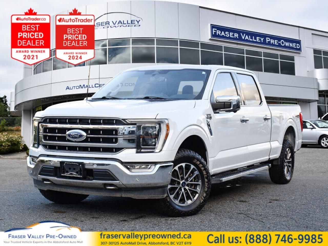 2022 Ford F-150 Lariat 4x4 SuperCrew 6.5 Box (157-inch wheel base) - One Owner - Local BC - Clean History - 502A - FX4 - Max Tow - 3.5L EcoBoost - $13,800 in Factory Add-ons!
 
Fraser Valley Pre-Owned is proud to present this Space White Metallic F-150 Lariat 6.5 long bed - Slate leather buckets, one owner, local BC, clean history, and absolutely the right spec. $13,800 in factory add-ons take it from “nice” to “needle in the haystack” - 502A Lariat, Twin Panel Moonroof, FX4 Off-Road, Max Trailer Tow, 3.5L EcoBoost, 3.55 electronic locking rear axle, 20 inch wheels, B&O Unleashed audio, Pro Power Onboard, Interior Work Surface, 360 camera, and more. It sits right, looks premium, and drives tight and quiet like a loved Lariat should.
 
Factory highlights:
• 3.5L EcoBoost V6
• Electronic 10 speed automatic
• 4x4
• Equipment Group 502A Lariat
• 6.5 long bed
• FX4 Off-Road Package
• Max Trailer Tow Package
• 3.55 electronic locking rear axle
• Twin Panel Moonroof
• Pro Power Onboard
• B&O Unleashed sound
• Interior Work Surface
• 360 degree camera
• Ford Co-Pilot360 Active
• 20 inch chrome-like PVD wheels
• Power tailgate
• Tailgate step
• Running boards
• Bed hooks - retractable
• Wireless charging pad
 
Smartly optioned, clean, and genuinely rare in a Lariat long bed - this build gives you Platinum-level usability without the Platinum price.
 
We offer $0 down financing and welcome cash buyers - quick approvals, fair terms, no pressure. Call or text Fraser Valley Pre-Owned to book your test drive today - clean builds like this don’t sit long. The unicorn spec you can’t add later - long bed - Max Tow - E-locker - 502A Luxury. Work-ready, family-approved.
 

 
 To view the original window sticker for this vehicle view this http://www.windowsticker.forddirect.com/windowsticker.pdf?vin=1FTFW1E87NKD78583. 

 
To apply right now for financing use this link : https://www.fraservalleypreowned.ca/abbotsford-car-loan-application-british-columbia
 
 

| Our Quality Guarantee: We maintain the highest standard of quality that is required for a Pre-Owned Dealership to operate in an Auto Mall. We provide an independent 360-degree inspection report through licensed 3rd Party mechanic shops. Thus, our customers can rest assured each vehicle will be a reliable, and responsible purchase.  |  Purchase Disclaimer: Your selected vehicle may have a differing finance and cash prices. When viewing our vehicles on third party  marketplaces, please click over to our website to verify the correct price for the vehicle. The Sale Price on third party websites will always reflect the Finance Price of our vehicles. If you are making a Cash Purchase, please refer to our website for the Cash Price of the vehicle.  | All prices are subject to and do not include, a $995 Finance Fee, a $995 Document Fee, and a $150 GPS Lot Security fee.   These fees as well as taxes, are included in all listed listed payment quotes. Please speak with Dealer for full details and exact numbers.  o~o