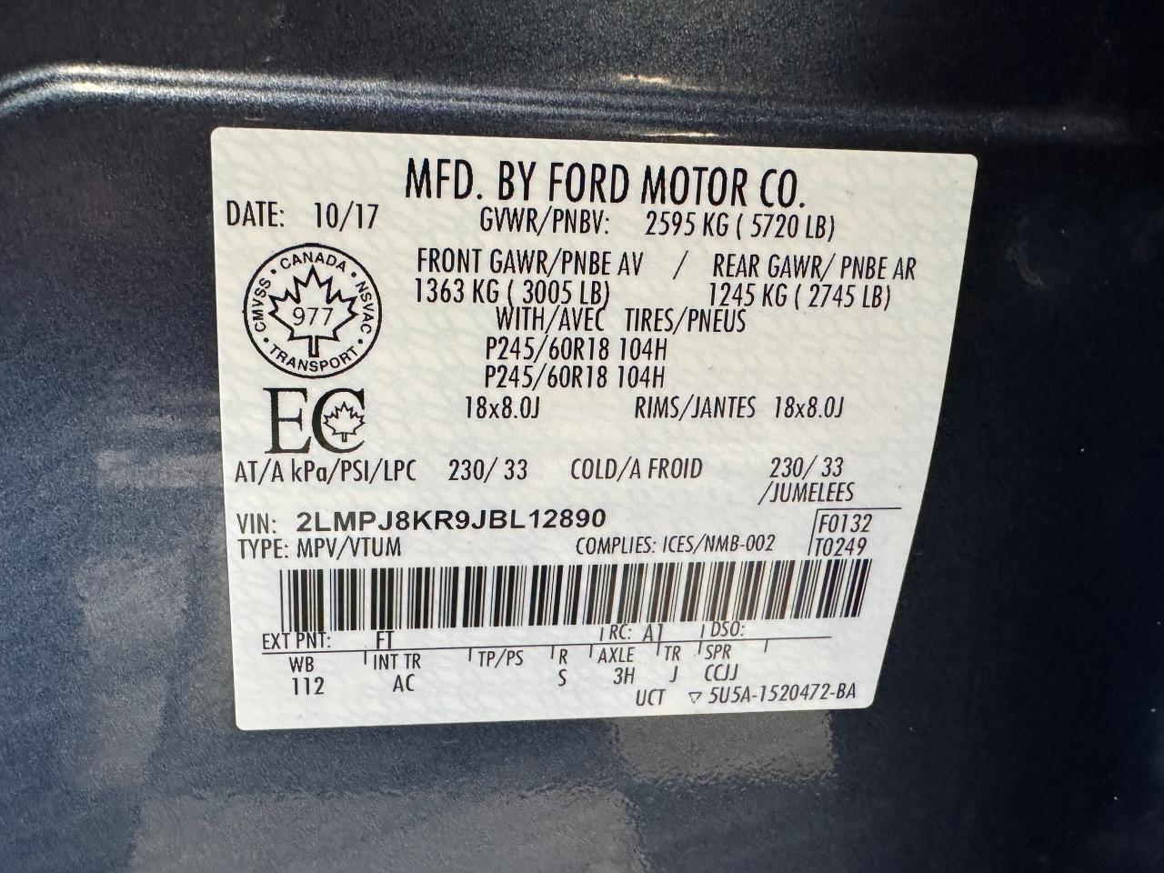 2018 Lincoln MKX AWD Select+Roof+Camera+GPS+CLEAN CARFAX Photo96