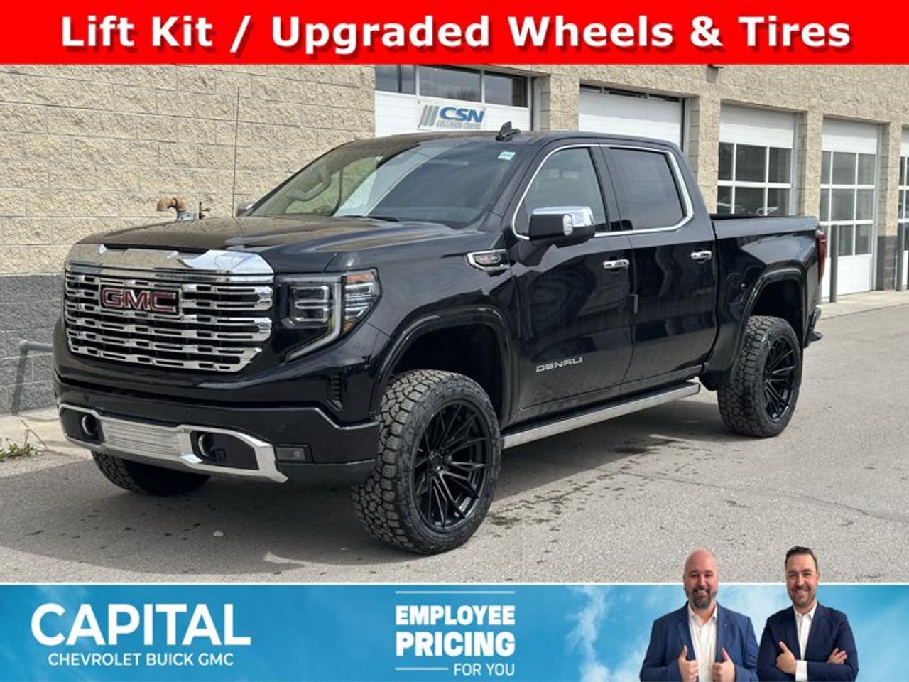 Accessories Include: 4 Inch Lift Kit, Mud Flaps, Upgraded Wheels & TiresThis GMC Sierra 1500 boasts a Gas V8 6.2L/376 engine powering this Automatic transmission. TRANSMISSION, 10-SPEED AUTOMATIC WITH ELECTRONIC PRECISION SHIFT, ELECTRONICALLY CONTROLLED with overdrive, and tow/haul mode and steering column paddle shifters. Includes Cruise Grade Braking and Powertrain Grade Braking (STD), REAR AXLE, 3.23 RATIO, PREMIUM FLOOR LINERS WITH REMOVABLE CARPET INSERT, FRONT.*This GMC Sierra 1500 Comes Equipped with These Options *DENALI RESERVE PACKAGE includes (CWM) Technology Package, (CF5) sunroof, (BRS) GMC MultiPro Power Steps and (SH0) 22 Painted Aluminum Wheel with Machining and Bright Chrome Inserts , LPO, WHEEL LOCKS, SET OF 4 (dealer-installed), LPO, BODY COLOUR WHEEL ARCH MOULDINGS (dealer-installed), GVWR, 7100 LBS. (3221 KG) (STD), ENGINE, 6.2L ECOTEC3 V8 (420 hp [313 kW] @ 5600 rpm, 460 lb-ft of torque [624 Nm] @ 4100 rpm); featuring Dynamic Fuel Management, ENGINE BLOCK HEATER, DENALI PREFERRED EQUIPMENT GROUP includes standard equipment, ACTIVE EXHAUST, DUAL, SPORT-MODE ENABLED, 3 YEARS SIRIUSXM, Wireless, Apple CarPlay / Wireless Android Auto.*Stop By Today *Stop by Capital Chevrolet Buick GMC Inc. located at 13103 Lake Fraser Drive SE, Calgary, AB T2J 3H5 for a quick visit and a great vehicle!