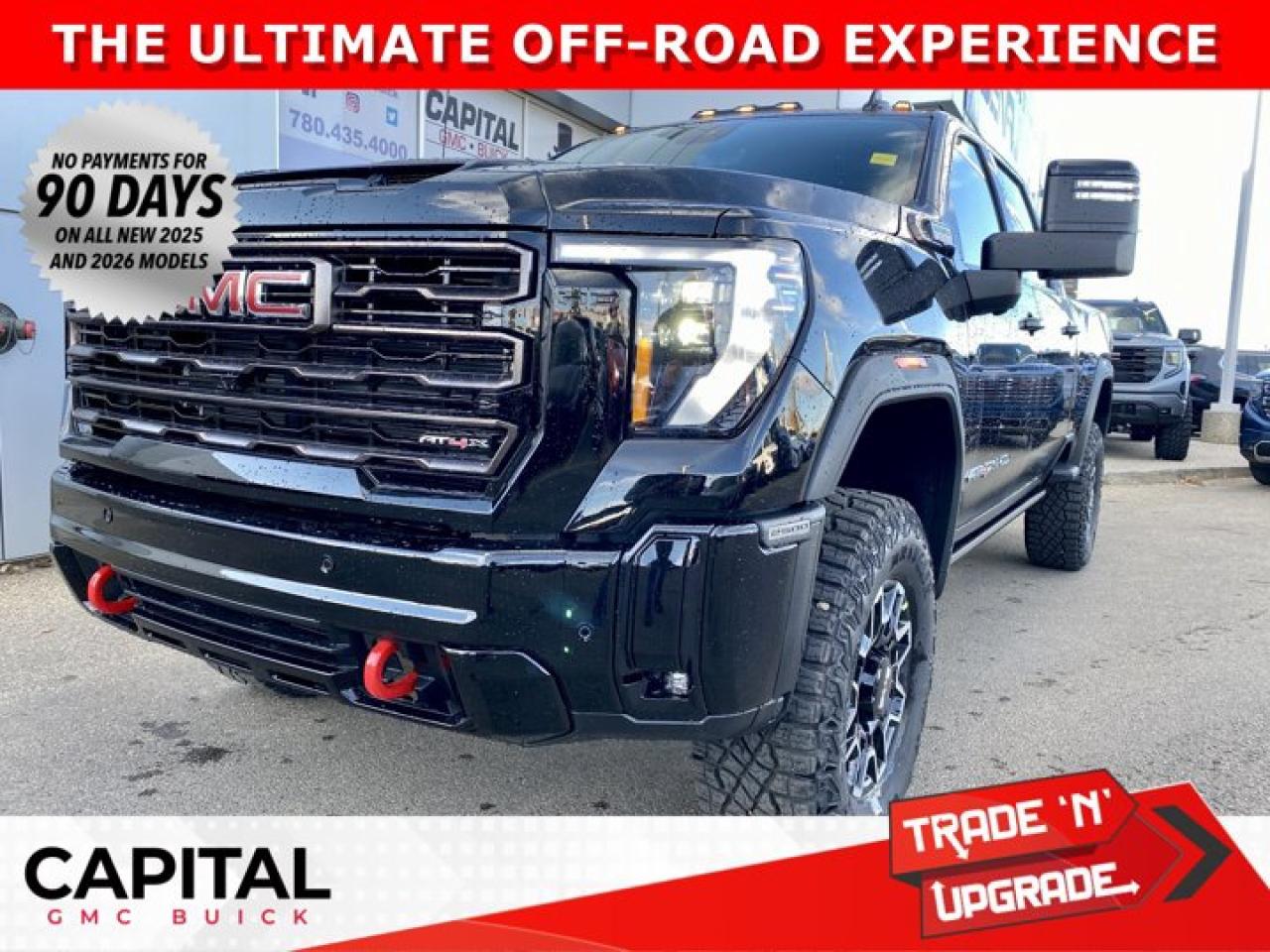 OFF-ROAD LUXURY is here with the 2026 GMC 2500 HD DIESEL AT4X... Fully Equipped with every option including, Heated and Cooled Seats, Exclusive Obsidian Rush interior, Factory Lift, Heated Rear Seats, Heated Steering, Adaptive Cruise Control, 360 CAM, Heads-up Display, Rear Streaming Camera Mirror, Multipro Tailgate With Kicker speakers, Duramax Diesel Engine / Allison Transmission, and so much more! Dont miss out and call now!Ask for the Internet Department for more information or book your test drive today! Text (or call) 780-435-4000 for fast answers at your fingertips!Disclaimer: All prices are plus taxes and include all cash credits and loyalties. See dealer for details. AMVIC Licensed Dealer # B1044900