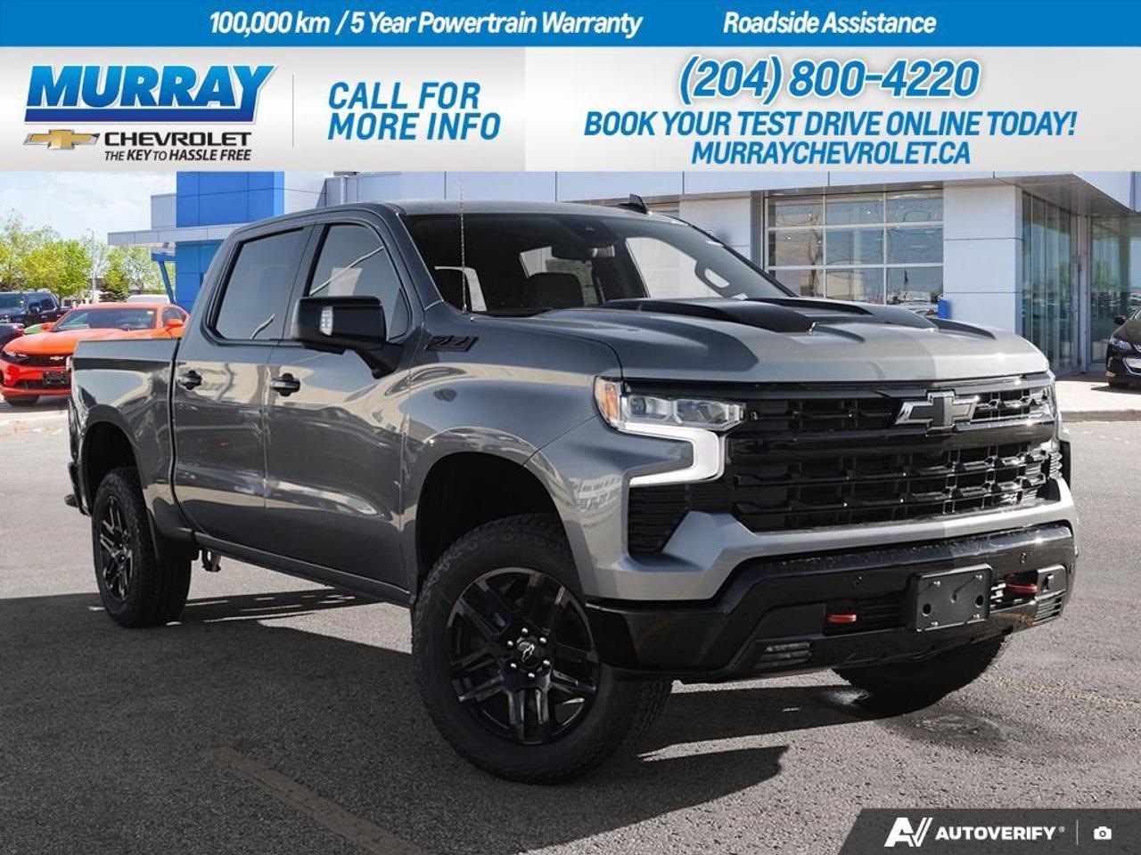 *ENGINE 5.3L ECOTEC3 V8* *TRANSMISSION 10-SPEED AUTOMATIC w/Paddle Shifters* *CONVENIENCE PACKAGE II*  Explore the rugged elegance of the 2026 Chevrolet Silverado 1500 LT Trail Boss, available in Winnipeg. This Crew Cab Pickup comes equipped with a powerful Gas V8 5.3L engine, delivering an impressive 355 hp and 383 lb-ft of torque. Paired with a 10-speed automatic transmission featuring paddle shifters, this vehicle ensures a seamless and dynamic driving experience.  Encased in a sleek Sterling Grey Metallic exterior, the Silverado 1500 makes a bold statement wherever it goes. The Convenience Package II elevates your journey with a Bose Premium Sound System, Universal Home Remote, and the innovative Trailering App with Hitch Guidance and Hitch View. Enjoy the luxury of the Jet Black leather-appointed front seat trim and the comfort of front bucket seats with a center console.  Whether navigating city streets or off-road trails, the Silverado&rsquo;s four-wheel drive and advanced safety features, such as HD Surround Vision and Front and Rear Park Assist, provide confidence and peace of mind. The inclusion of a power sunroof, heated front seats, and a heated steering wheel ensures that every ride is as comfortable as it is capable. Experience unparalleled versatility and style with the 2026 Chevrolet Silverado 1500 LT Trail Boss.  Dealer Permit #1740