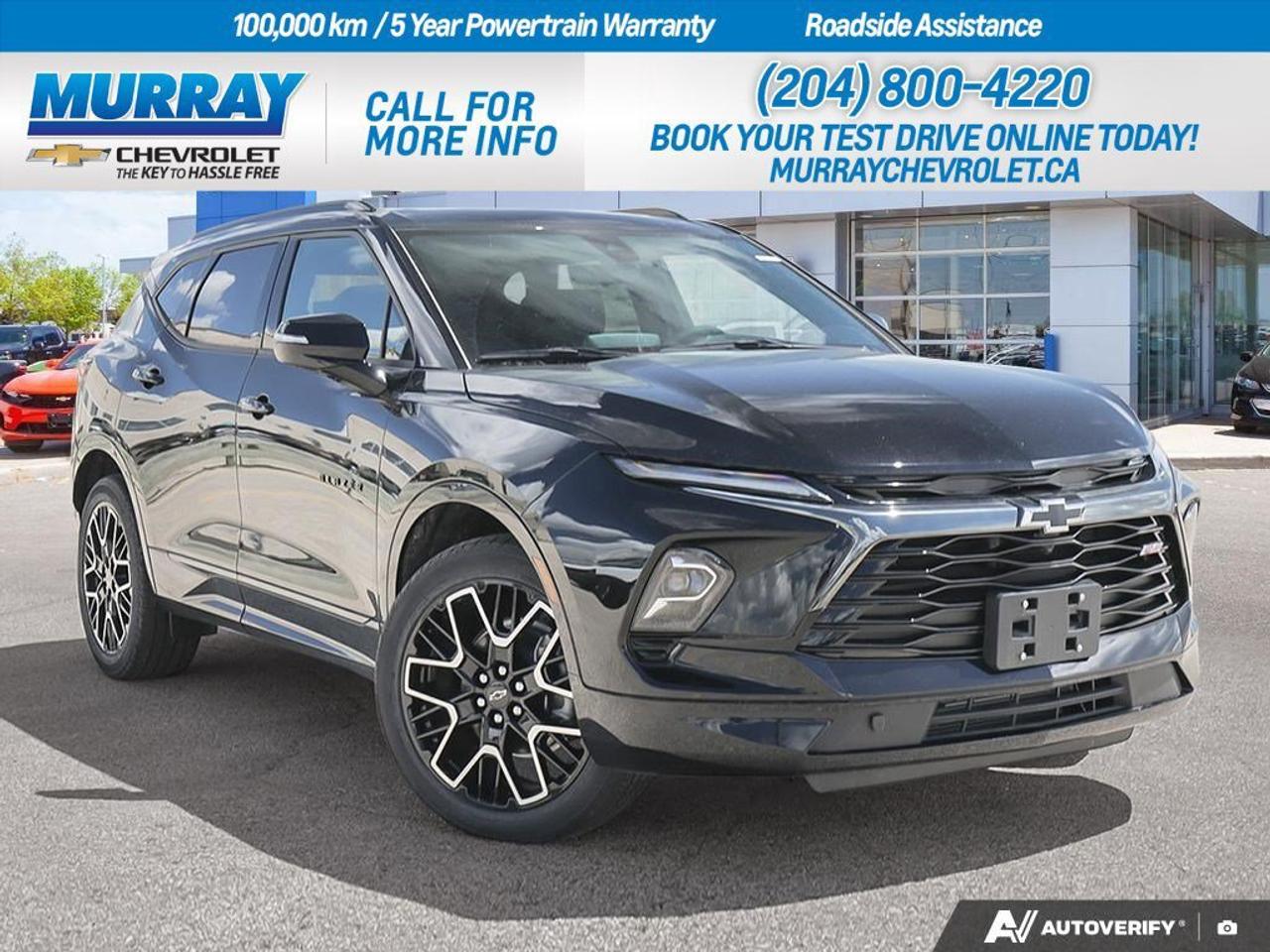 *SAFETY PLUS PACKAGE* *CONVENIENCE PLUS PACKAGE* *ENGINE 3.6L V6*  Experience the epitome of style and sophistication with the 2026 Chevrolet Blazer RS, available in Winnipeg. This sporty utility vehicle offers an exhilarating driving experience powered by a robust 3.6L V6 engine, delivering an impressive 308 horsepower and 366 Nm of torque. The enhanced performance is complemented by a 9-speed automatic transmission that ensures smooth, responsive handling on every journey.  The Blazer RS stands out with its striking 21-inch high gloss black wheels and a bold exterior design. Inside, the cabin is adorned with jet black perforated leather-appointed seat trim accented with red, creating a luxurious and comfortable atmosphere. The Panoramic Roof invites natural light, enhancing every drive with an open-air feel.  This vehicle is loaded with advanced technology and safety features, designed to provide peace of mind and convenience. The Safety Plus Package offers features like HD Surround Vision and Enhanced Automatic Emergency Braking, while the Convenience Plus Package includes memory settings and heated rear outboard seats for added comfort. With all-wheel drive and a suite of intelligent driver assistance systems, the Blazer RS is ready to tackle any road condition with confidence.  Dealer Permit #1740