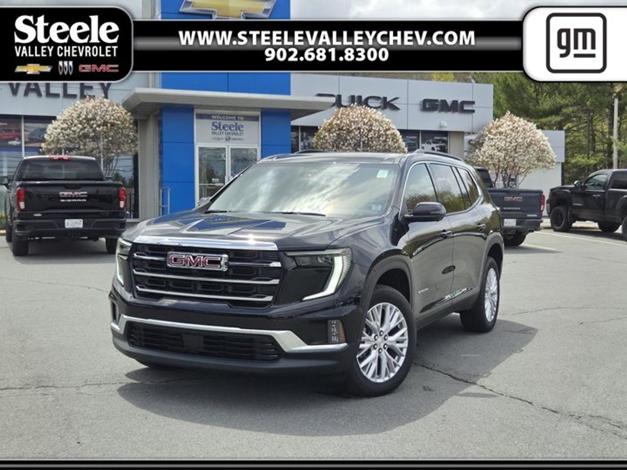 TRANSMISSION, 8-SPEED AUTOMATIC (STD), SUNROOF, POWER, PANORAMIC SUNROOF with sunshade, ENGINE, 2.5L TURBO DOHC SIDI with Variable Valve Timing (VVT) (328 hp [244 kW] @ 5500 rpm, 326 lb-ft of torque [442 N-m] @ 3500 rpm) (STD), ELEVATION PREFERRED EQUIPMENT GROUP includes standard equipment, EBONY TWILIGHT METALLIC, Wireless Charging for select devices, Wipers, front intermittent with washers, Wiper, rear intermittent with washer, Windows, power with driver Express-Up and all windows Express-Down, Window, rear side, solar absorbing, privacy tinting. This GMC Acadia has a strong Gas 2.5L/ engine powering this Automatic transmission.*This GMC Acadia Elevation Has Everything You Want *Wi-Fi Hotspot capable (Terms and limitations apply. See onstar.ca or dealer for details.), Wheels, 18 x 7.5 (45.7 cm x 19 cm), aluminum, Wheel, spare, 18 x 4.5 (45.7 cm x 11.4 cm) steel, Wheel opening mouldings, Vehicle health management provides advanced warning of vehicle issues, USB ports, single charge, USB ports, rear, dual, charge-only, USB ports, 2 in front (type-A and type-C), 2 in second row (type-A and type-C) and 2 in third row (type-A), Traffic Sign Recognition, enhanced, sensor indicator, Tires, 255/65R18 all-season blackwall, Tire, compact spare, T135/70R18, blackwall, Tire Pressure Monitoring System, auto learn, includes Tire Fill Alert, Teen Driver a configurable feature that lets you activate customizable vehicle settings associated with a key fob, to help encourage safe driving behaviour. It can limit certain available vehicle features, and it prevents certain safety systems from being turned off. It includes the Buckle-to-Drive feature which prevents the driver from shifting from Park for up to 20 seconds if the drivers seat belt is not buckled. An in-vehicle report card gives you information on driving habits and helps you to continue to coach your new driver, Suspension, Ride and Handling MacPherson struts for front and independent 5-link rear, Steering wheel, sport-style, Steering wheel, heated, Steering column, tilt and telescopic, StabiliTrak, stability control system with Traction Control, SiriusXM with 360L Trial Subscription. SiriusXM with 360L transforms your customers ride with our most extensive and personalized radio experience on the road. (IMPORTANT: The SiriusXM trial subscription is not provided on vehicles that are ordered for Fleet Daily Rental (FDR) use. Certain features and/or content may not be available unless an active data connection is enabled in the vehicle. Content varies by SiriusXM subscription plan. Features and display may vary by vehicle. All SiriusXM services require a subscription, sold separately by SiriusXM after the trial period. Your SiriusXM service will automatically stop at the end of your trial unless you decide to subscribe. If you decide to continue service after your trial, the subscription plan you choose will continue for an indeterminate term and you will be charged according to your chosen payment method at the then current rates unless and until you cancel. Taxes apply. Please see the SiriusXM Customer Agreement at siriusxm.ca/terms for complete terms and how to cancel, which includes calling SiriusXM at 1-888-539-7474. All rates, content, and programming are subject to change. SiriusXM uses personal information in accordance with SiriusXM Privacy Policy, available at siriusxm.ca/privacy. SiriusXM Canada Inc. SiriusXM, the SiriusXM logo, channel names and logos are trademarks of Sirius XM Radio Inc. and are used under license.), Side Bicyclist Alert.* Stop By Today *A short visit to Steele Valley Chevrolet Buick GMC Cadillac located at 9184 Commercial Street, New Minas, NS, NS B4N3V9 can get you a reliable Acadia today!*Disclaimer*Please verify all information with a Steele Valley representative.