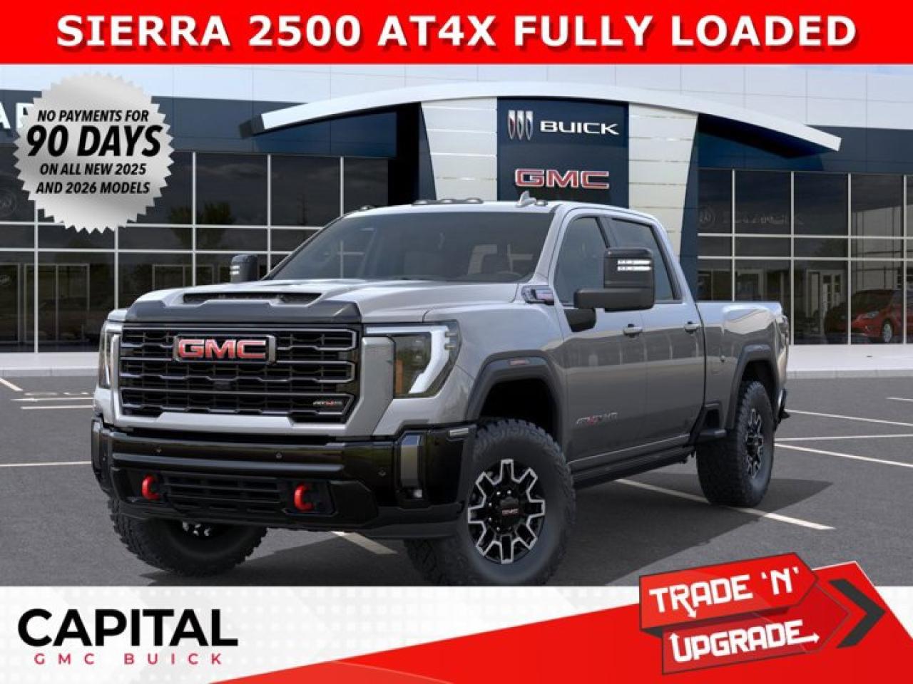 Check out the 2026 GMC 2500 HD DIESEL AT4X... Fully Equipped with every option including, Heated and Cooled Seats, Exclusive Obsidian Rush interior, Factory Lift, Heated Rear Seats, Heated Steering, Adaptive Cruise Control, 360 CAM, Heads-up Display, Rear Streaming Camera Mirror, Multipro Tailgate With Kicker speakers, Duramax Diesel Engine / Allison Transmission, and so much more! Dont miss out and call now!Ask for the Internet Department for more information or book your test drive today! Text (or call) 780-435-4000 for fast answers at your fingertips!Disclaimer: All prices are plus taxes and include all cash credits and loyalties. See dealer for details. AMVIC Licensed Dealer # B1044900
