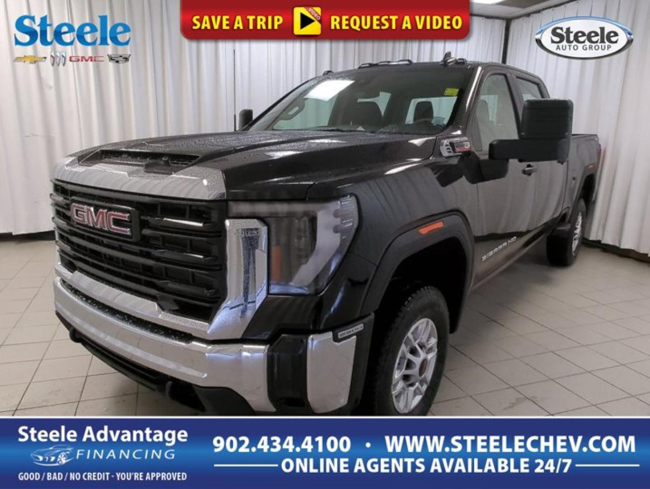 Our diesel-powered 2026 GMC Sierra 2500HD Pro Crew Cab 4X4 in Onyx Black is a bold work truck for people who need the best! Motivated by a TurboCharged 6.6 Liter DuraMax Diesel V8 delivering 470hp and 975 lb-ft of torque to a 10 Speed Allison Automatic transmission engineered for energetic towing and hauling. This Four Wheel Drive truck also features an automatic locking rear differential and a 2-speed transfer case for getting a grip on your next challenge. Our Sierra sets a high bar for style with LED lighting, chrome bumpers, front recovery hooks, trailering mirrors, cargo-area lighting, side bed steps, bed liner, and rear corner steps. Comfort and convenience are built into our Pro cabin, which boasts supportive seats, a tilt-adjustable steering wheel, single-zone climate control, power accessories, a 12V power outlet, and a 3.5-inch driver display. Impressive infotainment awaits with a 7-inch touchscreen, Android Auto?, Apple CarPlay?, Bluetooth?, and an AM/FM/USB stereo system. Theres plenty of intelligent interior storage space, too! On the clock or off, GMC helps you stay safer with features like an HD rearview camera, automatic braking, lane-departure warning, hill start assistance, trailer sway control, hitch guidance, forward collision warning, stability/traction control, and more. When tough jobs call, our Sierra 2500 Pro is ready to answer! Save this Page and Call for Availability. We Know You Will Enjoy Your Test Drive Towards Ownership! Steele Chevrolet Atlantic Canadas Premier Pre-Owned Super Center. Being a GM Certified Pre-Owned vehicle ensures this unit has been fully inspected fully detailed serviced up to date and brought up to Certified standards. Market value priced for immediate delivery and ready to roll so if this is your next new to your vehicle do not hesitate. Youve dealt with all the rest now get ready to deal with the BEST! Steele Chevrolet Buick GMC Cadillac (902) 434-4100 Metros Premier Credit Specialist Team Good/Bad/New Credit? Divorce? Self-Employed?