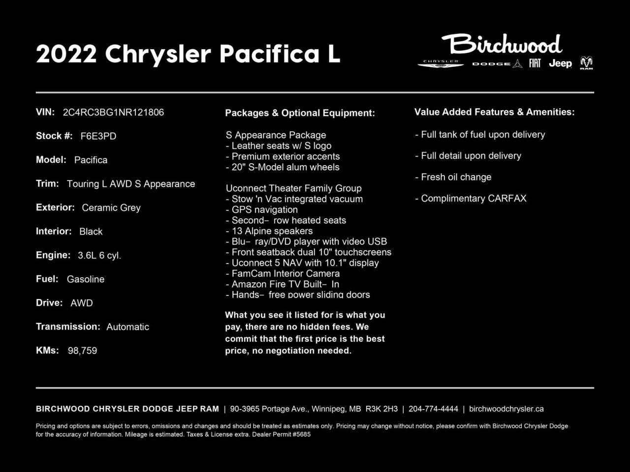 Used 2022 Chrysler Pacifica Touring L | AWD | New Brakes | S Appearance | Uconnect Theater | for sale in Winnipeg, MB