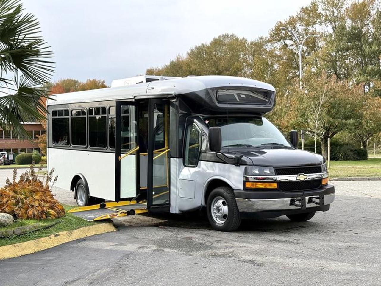 This 2019 Chevrolet Express G4500 passenger bus seats up to 22 occupants including the driver and is equipped with a wheelchair ramp for enhanced accessibility. Powered by a 6.0L V8 engine with rear-wheel drive, it features cruise control, air conditioning and heat, AM/FM radio, cup holders, and a master body switch. The interior is finished in blue vinyl, and the vehicle measures approximately 20 feet 3 inches long, 6 feet 5 inches wide, and 7 feet high. GVWR is rated at 6,441 kg (14,200 lbs). This item is currently OFFSITE. You must register an appointment with our office to schedule an offsite viewing. Appointments must be made a minimum of one business day in advance (and as defined by the days that Repo.com is open for business) before your appointment can be scheduled and confirmed. We may, at our own discretion, instead opt to transport smaller items to Repo.coms main yard for viewing purposes.  $26,810.00 plus $375 processing fee, $27,185.00 total payment obligation before taxes.   Listing report, warranty, contract commitment cancellation fee, financing available on approved credit (some limitations and exceptions may apply). All above specifications and information is considered to be accurate but is not guaranteed and no opinion or advice is given as to whether this item should be purchased. We do not allow test drives due to theft, fraud, acts of vandalism and undetectable impaired driving. Instead we provide the following benefits: Complimentary Warranty (with options to extend), Limited Money Back Satisfaction Guarantee on Fully Completed Contracts, Contract Commitment Cancellation, and an Open-Ended Sell-Back Option. Ask seller for details or call 604-522-REPO(7376) to confirm listing availability.