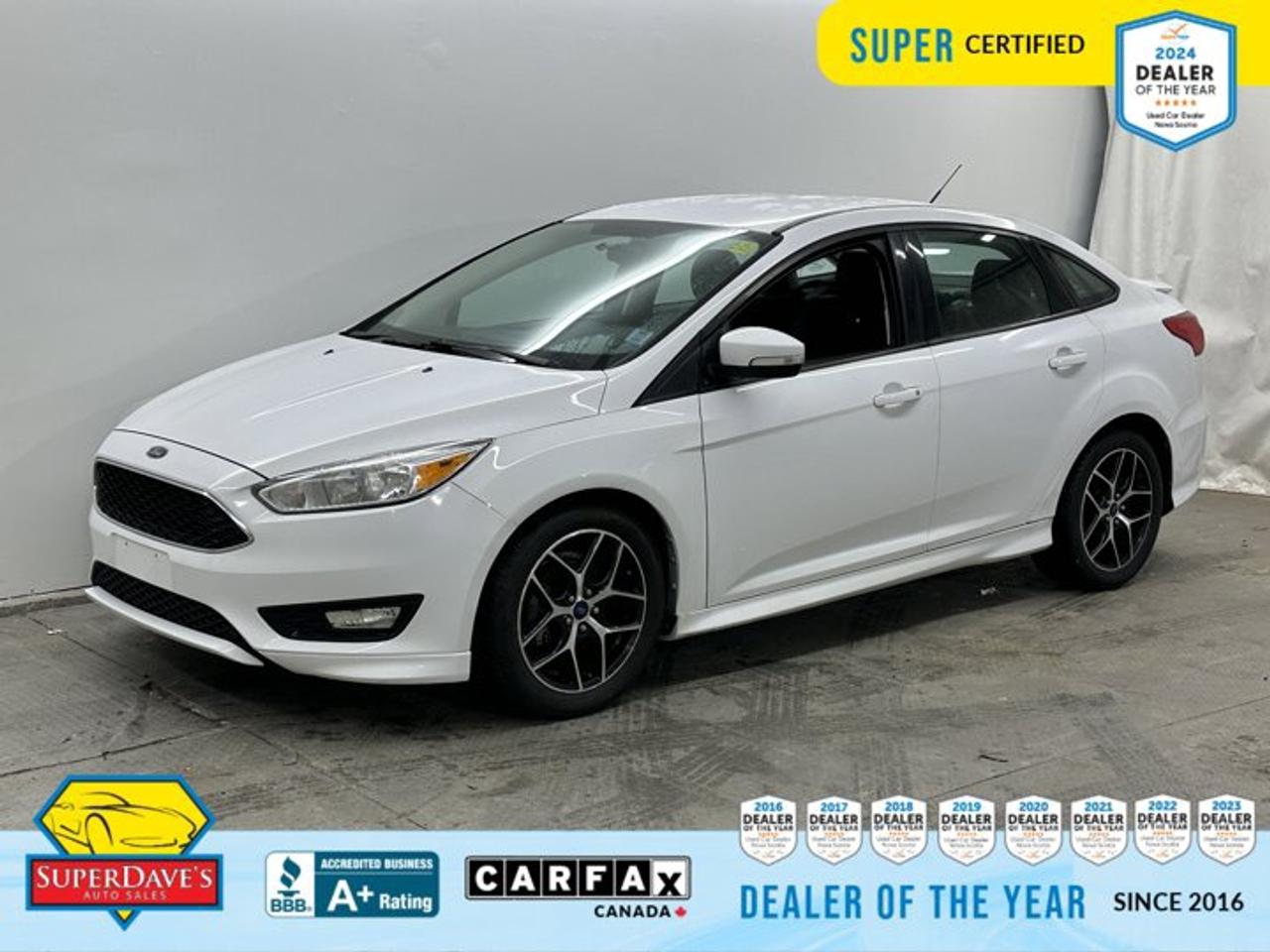 This 2015 Ford Focus SE is loaded with top-line features. Compass, Fixed Rear Window w/Defroster, Wheels: 16 Painted Aluminum, Variable Intermittent Wipers. 
 
These Packages Will Make Your Ford Focus SE The Envy of Your Friends 
 Urethane Gear Shifter Material, Turn-By-Turn Navigation Directions, Trunk Rear Cargo Access, Transmission: 5-Speed Manual, Tires: P215/55R16, SYNC Communications & Entertainment System -inc: 911 Assist, Bluetooth, steering wheel controls, USB port and auxiliary input jack, Streaming Audio, Steel Spare Wheel, Single Stainless Steel Exhaust, Side Impact Beams, Short And Long Arm Rear Suspension w/Coil Springs, Securilock Anti-Theft Ignition (pats) Immobilizer, Seats w/Cloth Back Material, Remote Keyless Entry w/Integrated Key Transmitter, Illuminated Entry and Panic Button, Rear Child Safety Locks, Radio: AM/FM Single-CD/MP3 w/6-Speakers -inc: 110-Watt, USB input, auxiliary input jack and speed sensitive volume control, Radio w/Seek-Scan, Clock, Steering Wheel Controls and Radio Data System, Power Rear Windows, Power 1st Row Windows w/Driver 1-Touch Down, Perimeter/Approach Lights. 
 
  Critics Agree
IIHS Top Safety Pick, KBB.com Brand Image Awards. 


THE SUPER DAVES ADVANTAGE
 
BUY REMOTE - No need to visit the dealership. Through email, text, or a phone call, you can complete the purchase of your next vehicle all without leaving your house!
 
DELIVERED TO YOUR DOOR - Your new car, delivered straight to your door! When buying your car with Super Daves, well arrange a fast and secure delivery. Just pick a time that works for you and well bring you your new wheels!
 
PEACE OF MIND WARRANTY - Every vehicle we sell comes backed with a warranty so you can drive with confidence.
 
EXTENDED COVERAGE - Get added protection on your new car and drive confidently with our selection of competitively priced extended warranties.
 
WE ACCEPT TRADES - We&rsquo;ll accept your trade for top dollar! We&rsquo;ll assess your trade in with a few quick questions and offer a guaranteed value for your ride. We&rsquo;ll even come pick up your trade when we deliver your new car.
 
SUPER CERTIFIED INSPECTION - Every vehicle undergoes an extensive 120 point inspection, that ensure you get a safe, high quality used vehicle every time.
 
FREE CARFAX VEHICLE HISTORY REPORT - If youre buying used, its important to know your cars history. Thats why we provide a free vehicle history report that lists any accidents, prior defects, and other important information that may be useful to you in your decision.
 
METICULOUSLY DETAILED &ndash; Buying used doesn&rsquo;t mean buying grubby. We want your car to shine and sparkle when it arrives to you. Our professional team of detailers will have your new-to-you ride looking new car fresh.
 
(Please note that we make all attempt to verify equipment, trim levels, options, accessories, kilometers and price listed in our ads however we make no guarantees regarding the accuracy of these ads online. Features are populated by VIN decoder from manufacturers original specifications. Some equipment such as wheels and wheels sizes, along with other equipment or features may have changed or may not be present. We do not guarantee a vehicle manual, manuals can be typically found online in the rare event the vehicle does not have one. Please verify all listed information with our dealership in person before purchase. The sale price does not include any ongoing subscription based services such as Satellite Radio. Any software or hardware updates needed to run any of these systems would also be the responsibility of the client. All listed payments are OAC which means On Approved Credit and are estimated without taxes and fees as these may vary from deal to deal, taxes and fees are extra. As these payments are based off our lenders best offering they may be subject to change without notice. Please ensure this vehicle is ready to be viewed at the dealership by making an appointment with our sales staff. We cannot guarantee this vehicle will be on premises and ready for viewing unless and appointment has been made.)