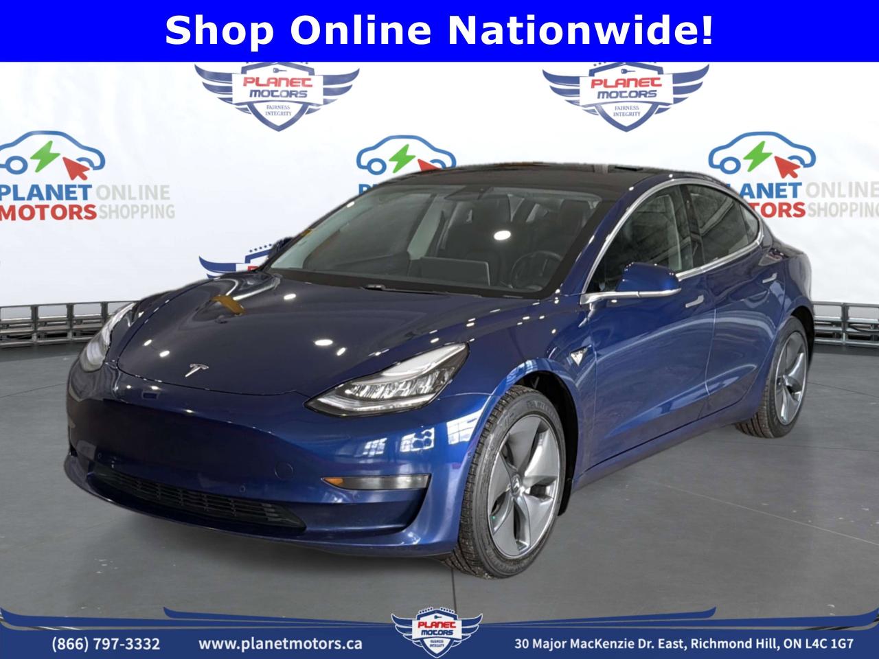 *CLEAN CARFAX / NO ACCIDENT.**Dealer Certified Pre-Owned. This Tesla Model 3 delivers a Electric engine powering this Automatic transmission. Wireless Phone Connectivity, Window Grid Antenna, Wheels: 18 x 8.5 Aero.**This Tesla Model 3 Comes Equipped with These Options *Wheels w/Full Wheel Covers, Variable Intermittent Wipers, Valet Function, Trip Computer, Transmission: 1-Speed Automatic, Traffic-Aware Cruise Control, Tracker System, Tires: P235/45R18, Tire Specific Low Tire Pressure Warning, Tailgate/Rear Door Lock Included w/Power Door Locks.*Visit Us Today *Stop by Planet Motors located at 30 Major Mackenzie Dr. E, Richmond Hill, ON L4C 1G7 for a quick visit and a great vehicle!