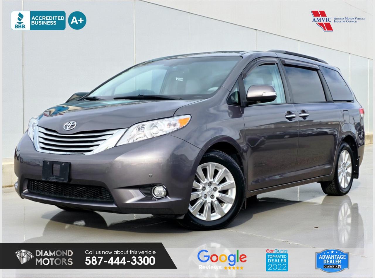CLEARANCE PRICED  PRICED TO MOVE <br/> LIMITED TIME at Diamond Motors <br/> Drive away with a FREE 1-Year Warranty + low payments included at Listed Price. T&Cs Apply. <br/> 3.5L 6 CYLINDER ENGINE, LEATHER, ALL WHEEL DRIVE, DOUBLE SUNROOF, HEATED SEATS, RECLING MIDDLE ROW, BACKUP CAMERA, JBL PREMIUM AUDIO, POWER DOORS AND TAILGATE, BLUETOOTH, BRAND NEW TIRES, AND MUCH MORE! <br/> <br/> <br/> Just Arrived 2014 Toyota Sienna Limited 7-Pass AWD Grey has 212,475 KM on it. 3.5L 6 Cylinder Engine engine, All-Wheel Drive, Automatic transmission, 7 Seater passengers, on special price for $20,500.00. <br/> <br/> <br/> Book your appointment today for Test Drive. We offer contactless Test drives & Virtual Walkarounds. Stock Number: 25305 <br/> Disclosure: This vehicle was previously registered in BC. Vehicle has passed all required inspections in Alberta. <br/> The vehicle was in need of repairs as a result of an incident or collision that cost more than $3,000 including parts and labour. <br/> At Diamond Motors, we are dedicated to providing you with an outstanding car-buying experience, offering quality pre-owned vehicles at prices that fit your budget. Our transparent and honest approach means you can expect straightforward guidance without any high-pressure sales tactics. We believe in building lasting relationships with our customers by offering personalized service tailored to your needs. From the moment you step onto our lot, our team is here to support you every step of the way, ensuring you leave confident in your decision. Trust, integrity, and customer satisfaction are the foundation of everything we do. <br/> <br/> <br/> Why choose us? <br/> <br/> Certified Pre-Owned Vehicles <br/> Family Owned & Operated <br/> Finance Available <br/> Extended Warranty <br/> Vehicles Priced to Sell <br/> No Pressure Environment <br/> Inspection & Carfax Report <br/> Professionally Detailed Vehicles <br/> Full Disclosure Guaranteed <br/> AMVIC Licensed <br/> BBB Accredited Business <br/> CarGurus Top-rated Dealer 2022 & 2024 <br/> <br/> <br/> Phone to schedule an appointment @ 587-444-3300 or simply browse our inventory online www.diamondmotors.ca or come and see us at our location at <br/> 3403 93 street NW, Edmonton, T6E 6A4 <br/> <br/> <br/> To view the rest of our inventory: <br/> www.diamondmotors.ca/inventory <br/> <br/> <br/> This dealership provides all required disclosures in accordance with AMVIC regulations. A completed Mechanical Fitness Assessment and its associated inspection work order will be supplied with every vehicle. A Carfax (or equivalent) vehicle history report will also be provided, including available information on previous damage, accident history, stolen or salvage status, and jurisdictional records. <br/> Customers are encouraged to review all vehicle features, options, and equipment for accuracy prior to purchase. <br/>