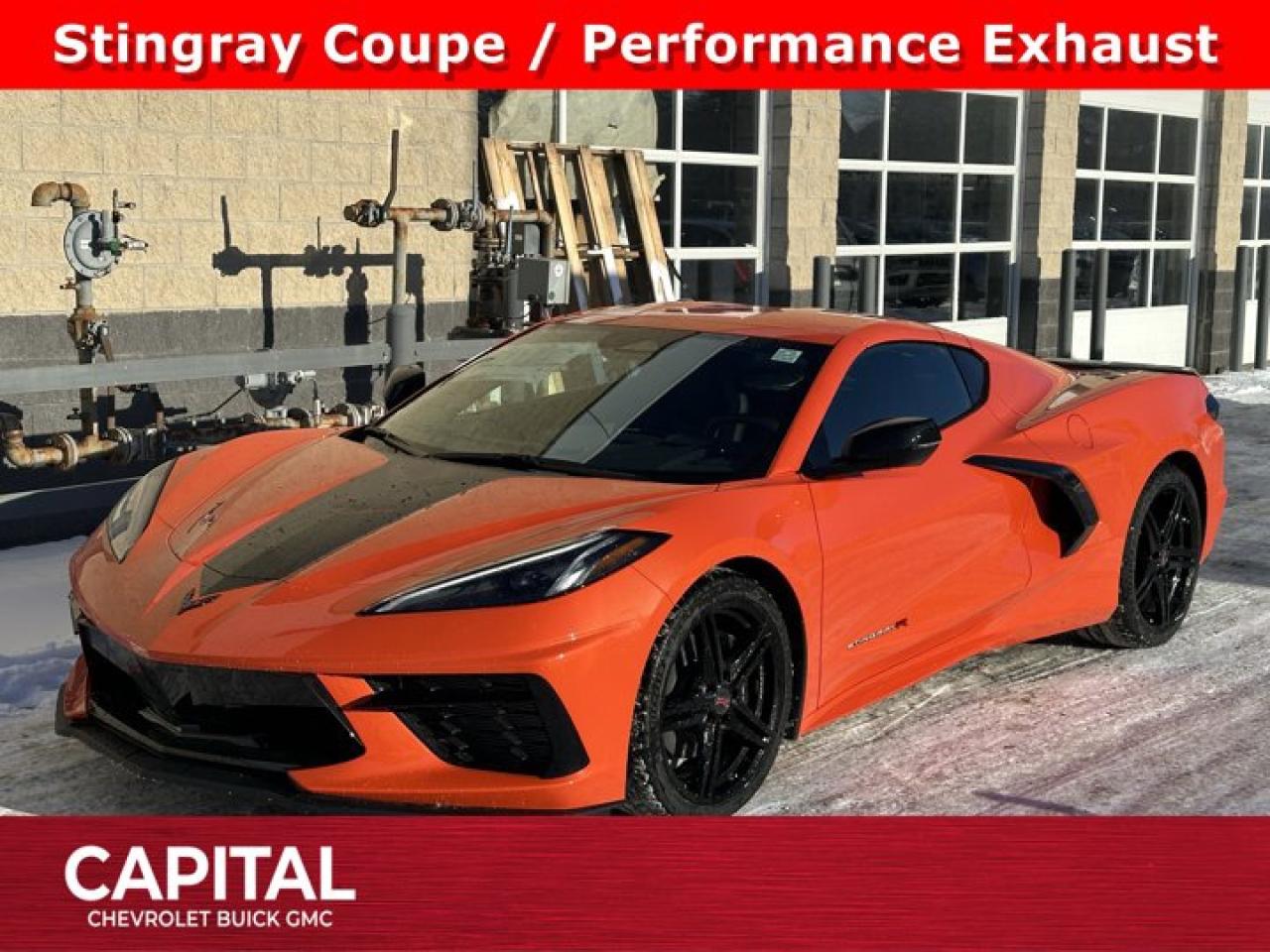 This Chevrolet Corvette delivers a Gas V8 6.2L/ engine powering this Automatic transmission. WHEELS, 19 X 8.5 (48.3 CM X 21.6 CM) FRONT AND 20 X 11 (50.8 CM X 27.9 CM) REAR 5-SPLIT-SPOKE GLOSS BLACK FORGED ALUMINUM, TRANSMISSION, 8-SPEED DUAL CLUTCH, INCLUDES MANUAL AND AUTO MODES (STD), SEBRING ORANGE TINTCOAT.* This Chevrolet Corvette Features the Following Options *CARBON FLASH METALLIC-PAINTED OUTSIDE MIRRORS AND SPOILER (WHEN EQUIPPED) includes (DRG) Carbon Flash Metallic-painted outside mirrors (Also includes Carbon Flash Metallic-painted spoiler when (Z51) Z51 Performance Package or (TVS) low-profile rear spoiler and front splitter is ordered., BATTERY PROTECTION PACKAGE , SEATS, GT1 BUCKET (STD), SEAT BELT COLOUR, ORANGE, LOW-PROFILE REAR SPOILER AND FRONT SPLITTER, EXHAUST, PERFORMANCE aggressive exhaust sound varies with driver mode selected, with stainless-steel tips (5 hp and torque increase., EXHAUST TIPS, BLACK, ENGINE, 6.2L V8 DI, HIGH-OUTPUT Variable Valve Timing (VVT), Active Fuel Management (AFM) (490 hp [365.4 kW] @ 6450 rpm, 465 lb-ft of torque [627.8 N-m] @ 5150 rpm) (STD), 1LT PREFERRED EQUIPMENT GROUP includes standard equipment, Wireless Phone Charging wireless charging pad for phone or portable devices, located on centre console.* Visit Us Today *For a must-own Chevrolet Corvette come see us at Capital Chevrolet Buick GMC Inc., 13103 Lake Fraser Drive SE, Calgary, AB T2J 3H5. Just minutes away!