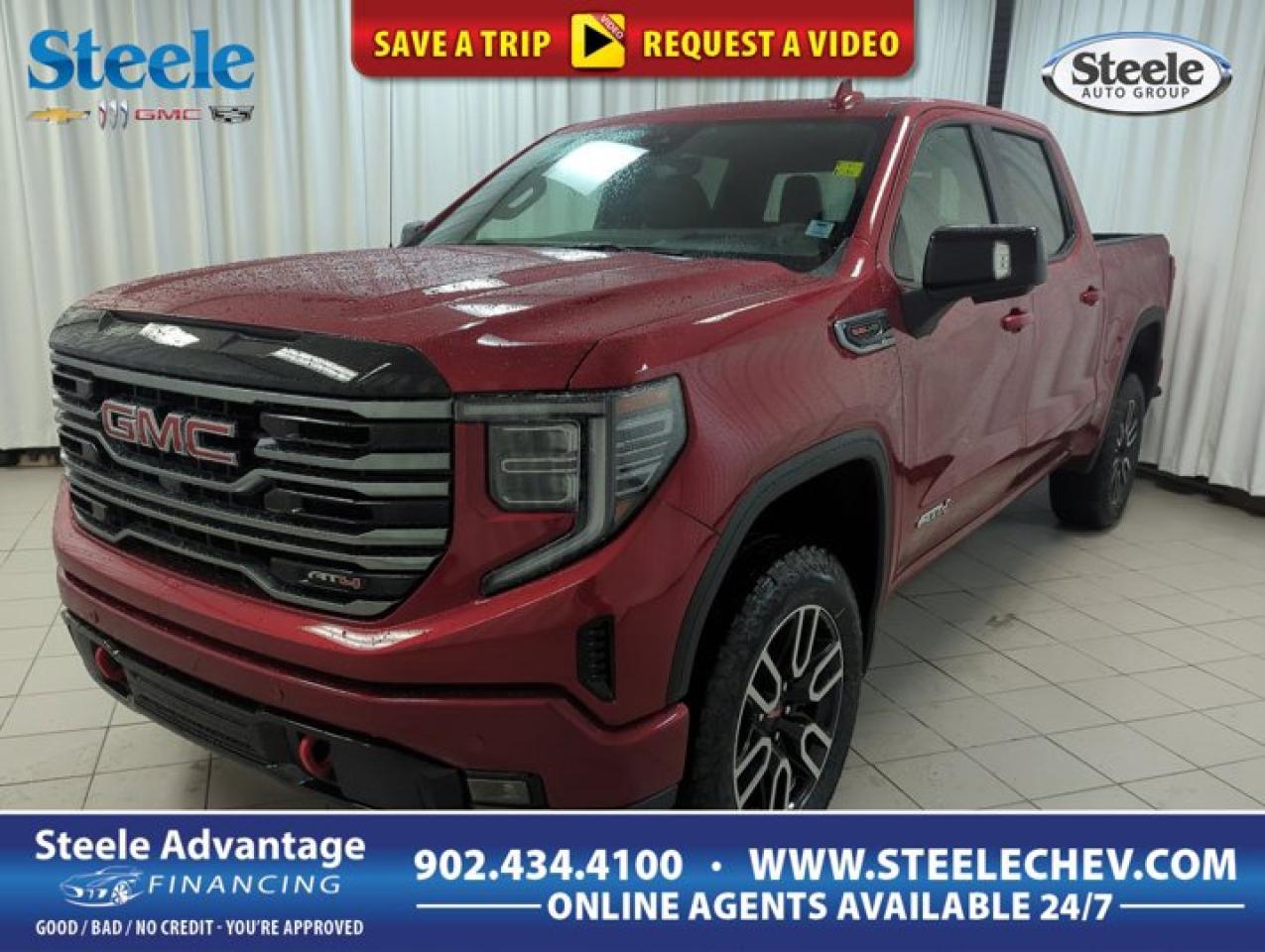 A premium trail machine, our 2026 GMC Sierra 1500 AT4 Crew Cab 4X4 powers through extreme challenges in Volcanic Red Tintcoat! Motivated by a 6.2 Litre EcoTec3 V8 serving up 420hp to a 10 Speed Automatic transmission. A 2-inch lift, a 2-speed transfer case, and an auto-locking rear differential help you dominate difficult terrain, and this Four Wheel Drive truck scores approximately 12.4L/100km on the highway. Our Sierra has an off-road style, too, with LED lighting, fog lamps, red recovery hooks, a spray-on bedliner, a MultiPro tailgate, robust skid plates, perimeter lighting, a sunroof, and alloy wheels. Our AT4 cabin is engineered for comfortable adventures and features heated/ventilated leather power front and heated rear seats, a heated-wrapped power steering wheel, dual-zone automatic climate control, remote start, and keyless open/ignition. Modern technologies for mobile connections start with a 13.4-inch touchscreen, a 12.3-inch driver display, Google Built-In, wireless charging, WiFi compatibility, wireless Android Auto?/Apple CarPlay?, Bluetooth?, and Bose audio. Drive confidently, knowing GMCs smart safety systems include adaptive cruise control, front/rear automatic braking, HD surround vision, hill descent control, trailer blind-spot monitoring, lane-keeping assistance, trailer-sway control, and more. Crafted to exceed expectations, our Sierra 1500 AT4 is an excellent choice! Save this Page and Call for Availability. We Know You Will Enjoy Your Test Drive Towards Ownership! Metros Premier Credit Specialist Team Good/Bad/New Credit? Divorce? Self-Employed?