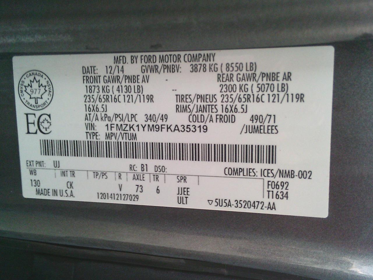 2015 Ford Transit T-150 130  Low Roof XL Sliding RH Dr - Photo #34