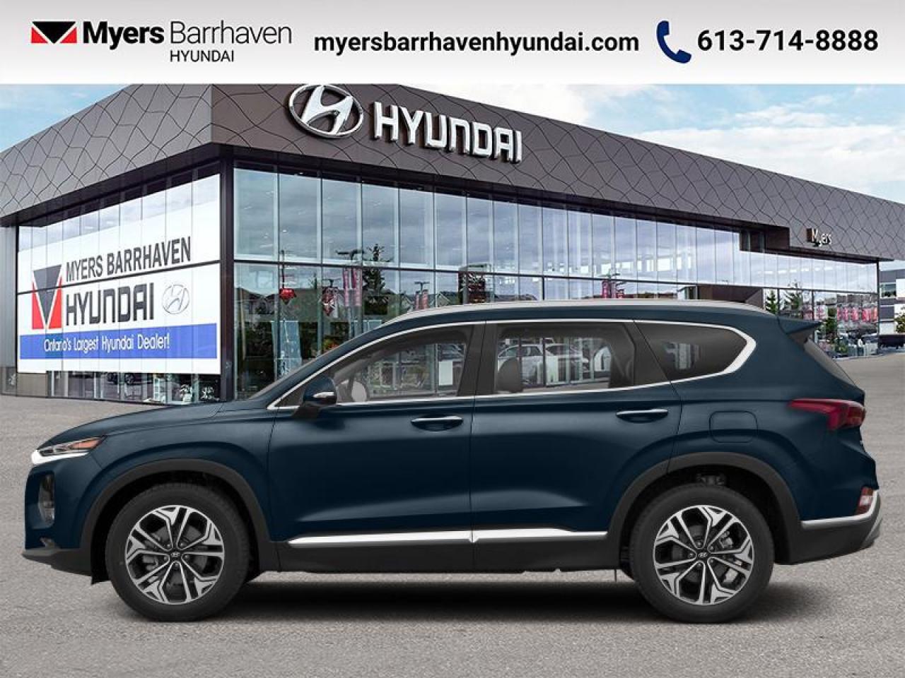 <b>Navigation,  Head Up Display,  Sunroof,  Leather Seats,  Cooled Seats!</b><br> <br>    Arrive in style and comfort in this striking all-new Hyundai Santa Fe. This  2019 Hyundai Santa Fe is for sale today. <br> <br>The all-new Hyundai Santa Fe is about helping your drive become a safer drive, and it starts with the SuperStructure at its core. This frame is engineered with Advanced High Strength Steel for superior rigidity and strength to provide added protection in the event you cannot avoid a collision from happening. But beyond the strong foundation you are surrounded by a suite of available driver assistance technologies actively scanning your surroundings to help keep you safe on your journeys. Theyve been developed to help alert you to, and even avoid, unexpected dangers on the road and include the worlds first Safe Exit Assist technology. Discover an SUV that helps you protect not only you and your passengers, but also the people around you. This  SUV has 110,983 kms. Its  stormy sea in colour  and is completely accident free based on the <a href=https://vhr.carfax.ca/?id=9YL8otoECn8d+vtmUaltlX1ulHysZ6EF target=_blank>CARFAX Report</a> . It has an automatic transmission and is powered by a  235HP 2.0L 4 Cylinder Engine.  <br> <br> Our Santa Fes trim level is 2.0T Ultimate AWD. For the Ultimate in Santa Fe offerings, this SUV comes with navigation, head-up display, Infinity premium sound system, wireless charging, LED lighting, and rain sensing wipers. Other premium features include sunroof, leather seats, cooled front seats, memory settings, heated seats, a hands free power liftgate, a 360 degree monitor, and a 7 inch LCD monitor. You also get driver assistance and safety features you could need with active blind spot and rear cross traffic assistance, easy exit seats, parking distance assist, BlueLink remote activation, dual zone automatic climate control, proximity key entry. Other features include forward collision mitigation with pedestrian detection, adaptive cruise control with stop and go, lane keep assist, driver attention assistance, automatic high beams, a 8 inch touchscreen, Android Auto, Apple CarPlay, heated seats and steering wheel, and Bluetooth. This vehicle has been upgraded with the following features: Navigation,  Head Up Display,  Sunroof,  Leather Seats,  Cooled Seats,  Wireless Charging,  Memory Seats. <br> <br/><br>*LIFETIME ENGINE TRANSMISSION WARRANTY NOT AVAILABLE ON VEHICLES WITH KMS EXCEEDING 140,000KM, VEHICLES 8 YEARS & OLDER, OR HIGHLINE BRAND VEHICLE(eg. BMW, INFINITI. CADILLAC, LEXUS...) o~o