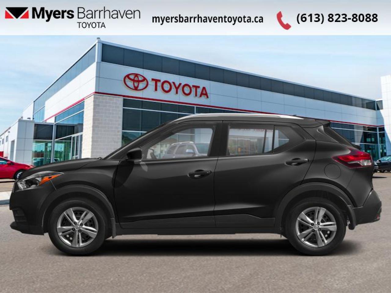 <b>Heated Seats,  Apple CarPlay,  Android Auto,  Aluminum Wheels,  Forward Collision Warning!</b><br> <br>    This Nissan Kicks is right at home in the urban environment, with impressive versatility and practicality. This  2019 Nissan Kicks is fresh on our lot in Ottawa. <br> <br>One of the best compact crossovers on the market, the 2019 Nissan Kicks manages to stand out, thanks to its style, comfort, and size. In a world of monotonous compact crossovers, the Kicks has a lot of unique styling and technology that make it a real contender. Whether getting the weekly groceries or hauling you and yours for a weekend getaway, rest assured that this Nissan Kicks pull it all off in style and comfort.This  SUV has 116,190 kms. Its  gun metal metallic in colour  . It has an automatic transmission and is powered by a  122HP 1.6L 4 Cylinder Engine.  <br> <br> Our Kickss trim level is SV. Stepping up to the Kicks SV rewards you with a 7-inch touchscreen bundled with Apple CarPlay, Android Auto and SiriusXM, automatic headlights with halogen daytime running lights, heated front bucket seats, proximity keyless entry with push button start, automatic air conditioning, piano black and metal-look interior trim inserts, front collision mitigation, forward pedestrian braking, a rear-view camera, and even more. This vehicle has been upgraded with the following features: Heated Seats,  Apple Carplay,  Android Auto,  Aluminum Wheels,  Forward Collision Warning,  Front Pedestrian Braking,  Proximity Key. <br> <br>To apply right now for financing use this link : <a href=https://www.myersbarrhaventoyota.ca/quick-approval/ target=_blank>https://www.myersbarrhaventoyota.ca/quick-approval/</a><br><br> <br/><br>At Myers Barrhaven Toyota we pride ourselves in offering highly desirable pre-owned vehicles. We truly hand pick all our vehicles to offer only the best vehicles to our customers. No two used cars are alike, this is why we have our trained Toyota technicians highly scrutinize all our trade ins and purchases to ensure we can put the Myers seal of approval. Every year we evaluate 1000s of vehicles and only 10-15% meet the Myers Barrhaven Toyota standards. At the end of the day we have mutual interest in selling only the best as we back all our pre-owned vehicles with the Myers *LIFETIME ENGINE TRANSMISSION warranty. Thats right *LIFETIME ENGINE TRANSMISSION warranty, were in this together! If we dont have what youre looking for not to worry, our experienced buyer can help you find the car of your dreams! Ever heard of getting top dollar for your trade but not really sure if you were? Here we leave nothing to chance, every trade-in we appraise goes up onto a live online auction and we get buyers coast to coast and in the USA trying to bid for your trade. This means we simultaneously expose your car to 1000s of buyers to get you top trade in value. <br>We service all makes and models in our new state of the art facility where you can enjoy the convenience of our onsite restaurant, service loaners, shuttle van, free Wi-Fi, Enterprise Rent-A-Car, on-site tire storage and complementary drink. Come see why many Toyota owners are making the switch to Myers Barrhaven Toyota. <br>*LIFETIME ENGINE TRANSMISSION WARRANTY NOT AVAILABLE ON VEHICLES WITH KMS EXCEEDING 140,000KM, VEHICLES 8 YEARS & OLDER, OR HIGHLINE BRAND VEHICLE(eg. BMW, INFINITI. CADILLAC, LEXUS...)<br> Come by and check out our fleet of 120+ used cars and trucks and 20+ new cars and trucks for sale in Ottawa.  o~o