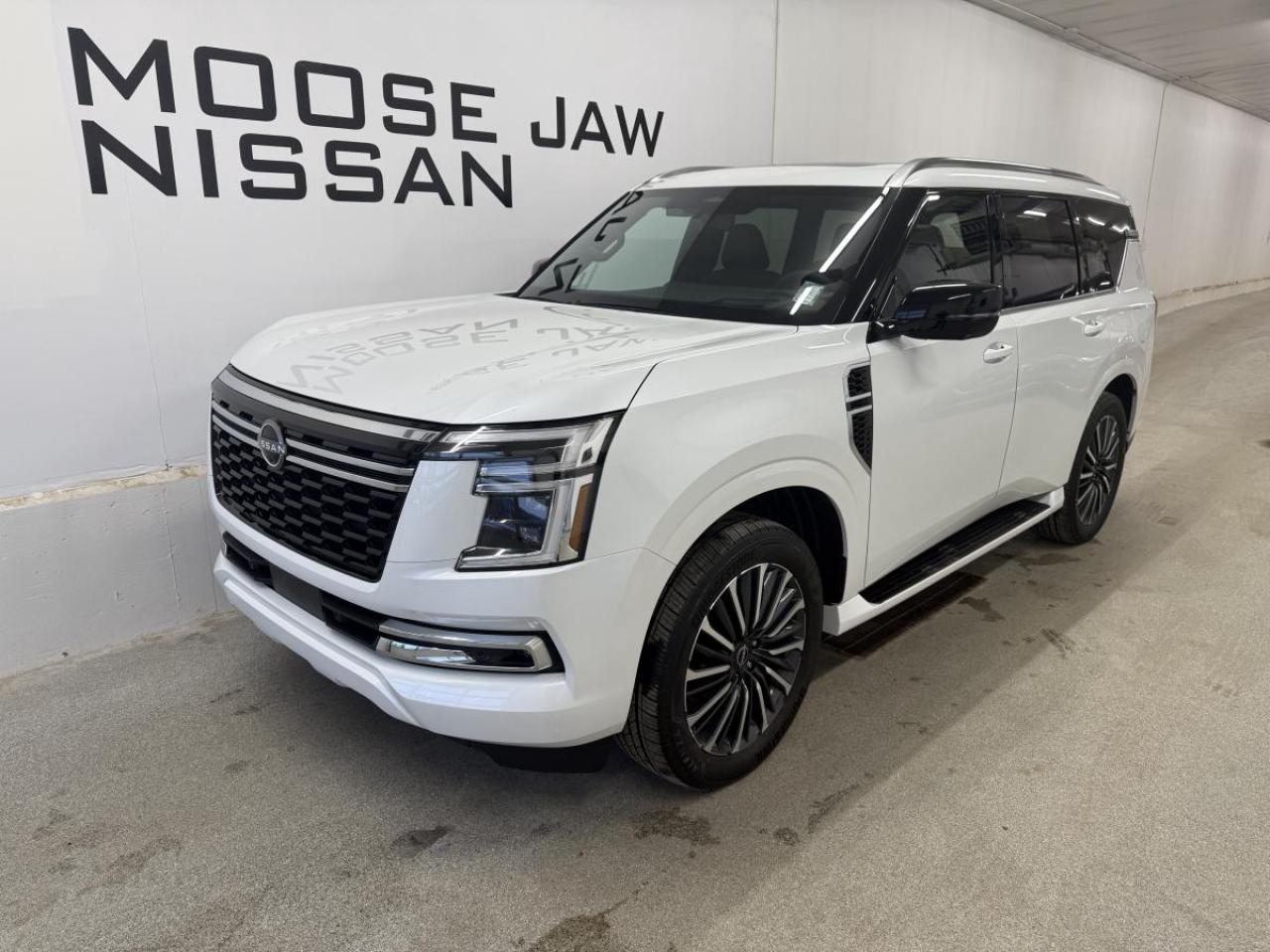 Experience the future of full-size SUVs with the brand new 2026 Nissan Armada Platinum Reserve, now available at Moose Jaw Nissan in Moose Jaw. This premium SUV stands out with its White exterior and Blue interior, blending modern style with advanced engineering. The 9-speed automatic transmission with paddle shifters and 4-wheel drive ensures youre ready for any road or weather condition.

FEATURES OF THE Armada Platinum Reserve  
»» Distinctive White exterior with Blue interior  
»» 9-speed automatic with paddle shifters  
»» 3.5L V6 twin turbo engine  
»» Advanced 4-wheel drive capability  

ADVANCED SAFETY FEATURES  
»» Intelligent emergency braking with pedestrian detection  
»» Blind spot warning and rear cross traffic alert  
»» Lane departure warning and intervention  
»» Intelligent around view monitor  

PERFORMANCE AND EFFICIENCY  
»» 3.5L V6 twin turbocharged engine  
»» 9-speed automatic transmission for smooth shifting  
»» Four-wheel drive for superior traction  
»» Responsive handling for city and highway driving  

COMFORT AND CONVENIENCE  
»» Spacious seating for up to eight passengers  
»» Tri-zone automatic climate control  
»» Power liftgate for easy loading  
»» Heated steering wheel for Canadian winters  

TECHNOLOGY AND CONNECTIVITY  
»» Large touchscreen infotainment system  
»» Wireless Apple CarPlay and Android Auto integration  
»» Premium audio system for immersive sound  
»» Multiple USB ports for device charging  

CARGO SPACE  
»» Generous rear cargo area  
»» Split-folding rear seats for flexible storage  
»» Under-floor storage compartment  
»» Power-folding third row for easy access  

WHAT OTHER OWNERS LIKE  
»» Smooth and powerful engine performance  
»» User-friendly technology features  
»» Spacious and comfortable interior  
»» Confident all-weather driving capability  

This 2026 Nissan Armada Platinum Reserves VIN is: JN8AY3CC5T9215463.