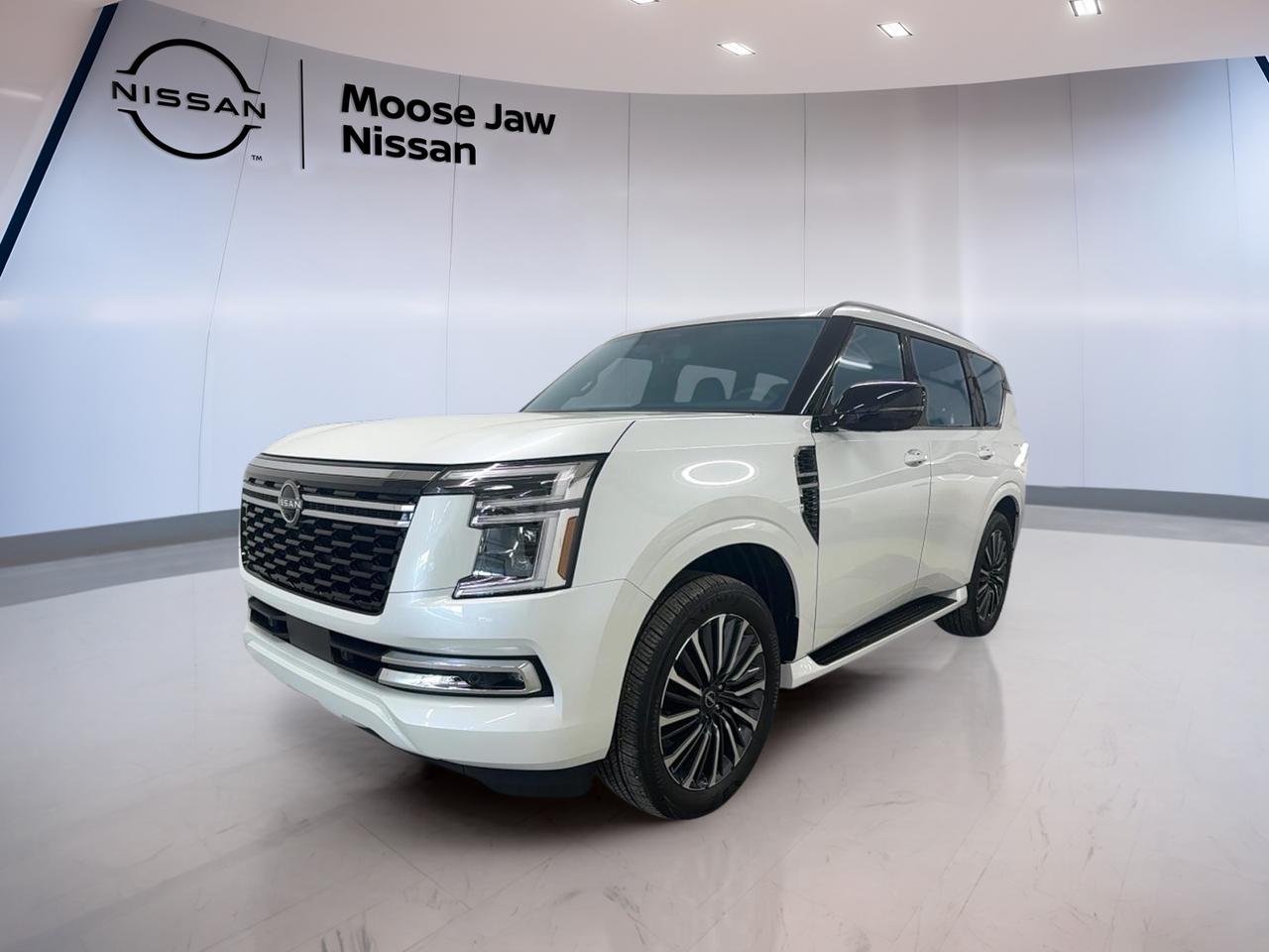 Experience the future of full-size SUVs with the brand new 2026 Nissan Armada Platinum Reserve, now available at Moose Jaw Nissan in Moose Jaw. This premium SUV stands out with its White exterior and Blue interior, blending modern style with advanced engineering. The 9-speed automatic transmission with paddle shifters and 4-wheel drive ensures youre ready for any road or weather condition.

FEATURES OF THE Armada Platinum Reserve  
»» Distinctive White exterior with Blue interior  
»» 9-speed automatic with paddle shifters  
»» 3.5L V6 twin turbo engine  
»» Advanced 4-wheel drive capability  

ADVANCED SAFETY FEATURES  
»» Intelligent emergency braking with pedestrian detection  
»» Blind spot warning and rear cross traffic alert  
»» Lane departure warning and intervention  
»» Intelligent around view monitor  

PERFORMANCE AND EFFICIENCY  
»» 3.5L V6 twin turbocharged engine  
»» 9-speed automatic transmission for smooth shifting  
»» Four-wheel drive for superior traction  
»» Responsive handling for city and highway driving  

COMFORT AND CONVENIENCE  
»» Spacious seating for up to eight passengers  
»» Tri-zone automatic climate control  
»» Power liftgate for easy loading  
»» Heated steering wheel for Canadian winters  

TECHNOLOGY AND CONNECTIVITY  
»» Large touchscreen infotainment system  
»» Wireless Apple CarPlay and Android Auto integration  
»» Premium audio system for immersive sound  
»» Multiple USB ports for device charging  

CARGO SPACE  
»» Generous rear cargo area  
»» Split-folding rear seats for flexible storage  
»» Under-floor storage compartment  
»» Power-folding third row for easy access  

WHAT OTHER OWNERS LIKE  
»» Smooth and powerful engine performance  
»» User-friendly technology features  
»» Spacious and comfortable interior  
»» Confident all-weather driving capability  

This 2026 Nissan Armada Platinum Reserves VIN is: JN8AY3CC5T9215463.