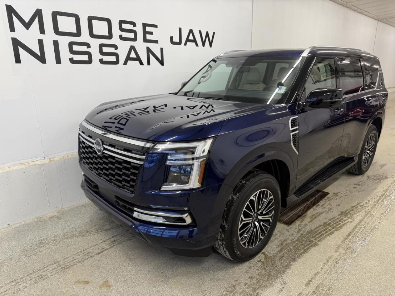Experience the bold presence and advanced engineering of the brand new 2026 Nissan Armada Platinum, now available at Moose Jaw Nissan. Finished in an eye-catching blue exterior, this full-size SUV delivers a perfect blend of power, luxury, and cutting-edge technology. The 3.5L V6 Twin Turbo engine, paired with a 9-speed automatic transmission with paddle shifters, ensures every drive is both dynamic and refined. With four-wheel drive capability, youre ready for every adventure, whether in the city or off the beaten path.

FEATURES OF THE Armada Platinum  
»» 3.5L V6 Twin Turbocharged engine  
»» 9-speed automatic transmission with paddle shifters  
»» Four-wheel drive for optimal traction  
»» Premium blue exterior finish  

ADVANCED SAFETY FEATURES  
»» Intelligent emergency braking with pedestrian detection  
»» Blind spot warning with rear cross traffic alert  
»» Intelligent lane intervention system  
»» Front and rear parking sensors  

PERFORMANCE AND EFFICIENCY  
»» 3.5L V6 Twin Turbo delivers robust power  
»» 9-speed automatic for smooth gear transitions  
»» Four-wheel drive for enhanced control  
»» Advanced traction management for all conditions  

COMFORT AND CONVENIENCE  
»» Spacious seating for up to eight passengers  
»» Tri-zone automatic climate control  
»» Power-folding third-row seats  
»» Heated steering wheel for cold mornings  

TECHNOLOGY AND CONNECTIVITY  
»» Large touchscreen infotainment system  
»» Wireless Apple CarPlay and Android Auto  
»» Premium sound system for immersive audio  
»» Multiple USB ports for device charging  

CARGO SPACE  
»» Generous rear cargo area for luggage  
»» Split-folding rear seats for flexibility  
»» Underfloor storage for smaller items  
»» Power liftgate for easy loading and unloading  

WHAT OTHER OWNERS LIKE  
»» Smooth ride quality and quiet cabin  
»» Powerful engine performance  
»» User-friendly infotainment system  
»» Spacious interior with versatile seating  

This 2026 Nissan Armada Platinums VIN is: JN8AY3EE2T9431611.