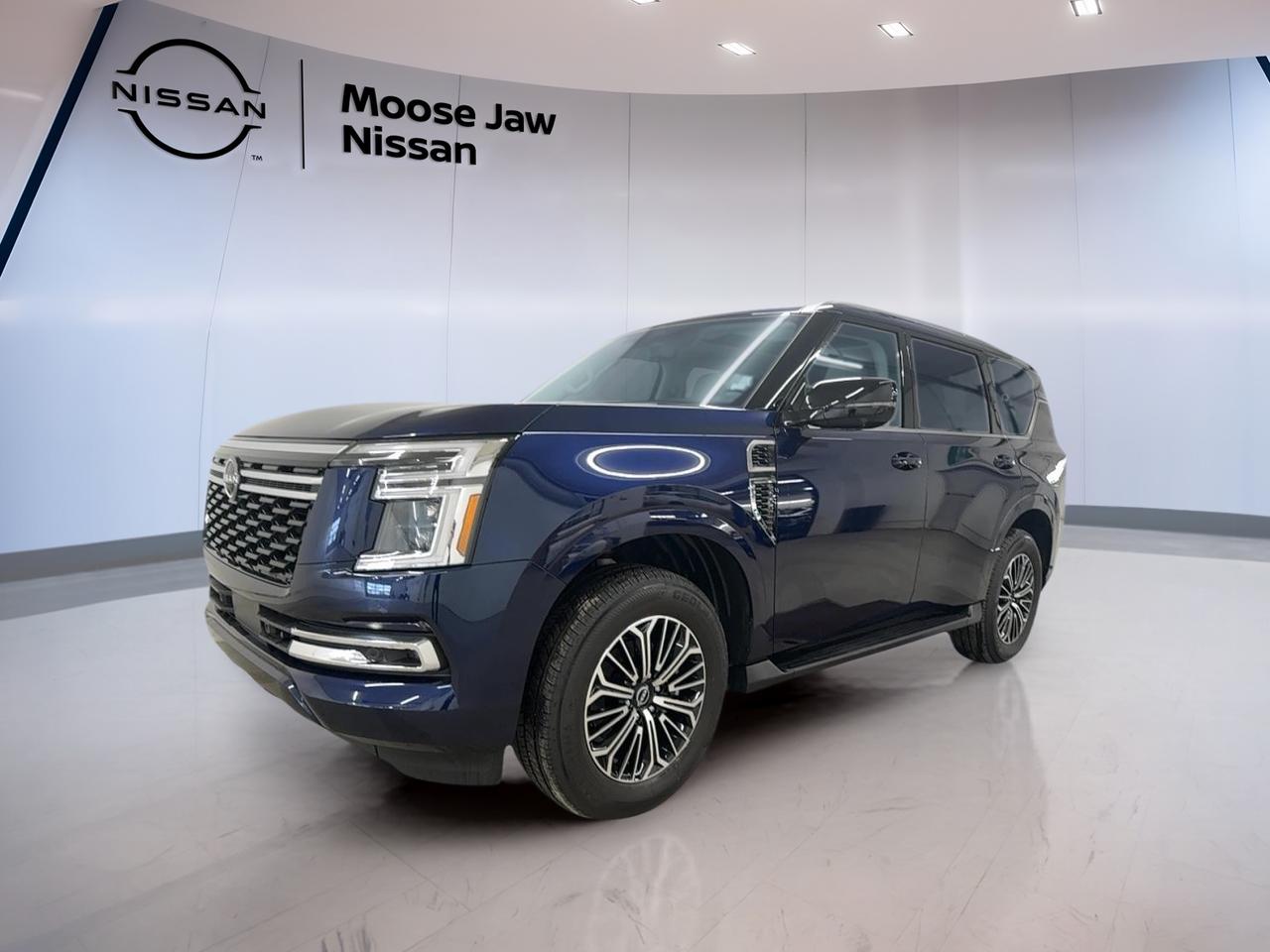Experience the bold presence and advanced engineering of the brand new 2026 Nissan Armada Platinum, now available at Moose Jaw Nissan. Finished in an eye-catching blue exterior, this full-size SUV delivers a perfect blend of power, luxury, and cutting-edge technology. The 3.5L V6 Twin Turbo engine, paired with a 9-speed automatic transmission with paddle shifters, ensures every drive is both dynamic and refined. With four-wheel drive capability, youre ready for every adventure, whether in the city or off the beaten path.

FEATURES OF THE Armada Platinum  
»» 3.5L V6 Twin Turbocharged engine  
»» 9-speed automatic transmission with paddle shifters  
»» Four-wheel drive for optimal traction  
»» Premium blue exterior finish  

ADVANCED SAFETY FEATURES  
»» Intelligent emergency braking with pedestrian detection  
»» Blind spot warning with rear cross traffic alert  
»» Intelligent lane intervention system  
»» Front and rear parking sensors  

PERFORMANCE AND EFFICIENCY  
»» 3.5L V6 Twin Turbo delivers robust power  
»» 9-speed automatic for smooth gear transitions  
»» Four-wheel drive for enhanced control  
»» Advanced traction management for all conditions  

COMFORT AND CONVENIENCE  
»» Spacious seating for up to eight passengers  
»» Tri-zone automatic climate control  
»» Power-folding third-row seats  
»» Heated steering wheel for cold mornings  

TECHNOLOGY AND CONNECTIVITY  
»» Large touchscreen infotainment system  
»» Wireless Apple CarPlay and Android Auto  
»» Premium sound system for immersive audio  
»» Multiple USB ports for device charging  

CARGO SPACE  
»» Generous rear cargo area for luggage  
»» Split-folding rear seats for flexibility  
»» Underfloor storage for smaller items  
»» Power liftgate for easy loading and unloading  

WHAT OTHER OWNERS LIKE  
»» Smooth ride quality and quiet cabin  
»» Powerful engine performance  
»» User-friendly infotainment system  
»» Spacious interior with versatile seating  

This 2026 Nissan Armada Platinums VIN is: JN8AY3EE2T9431611.