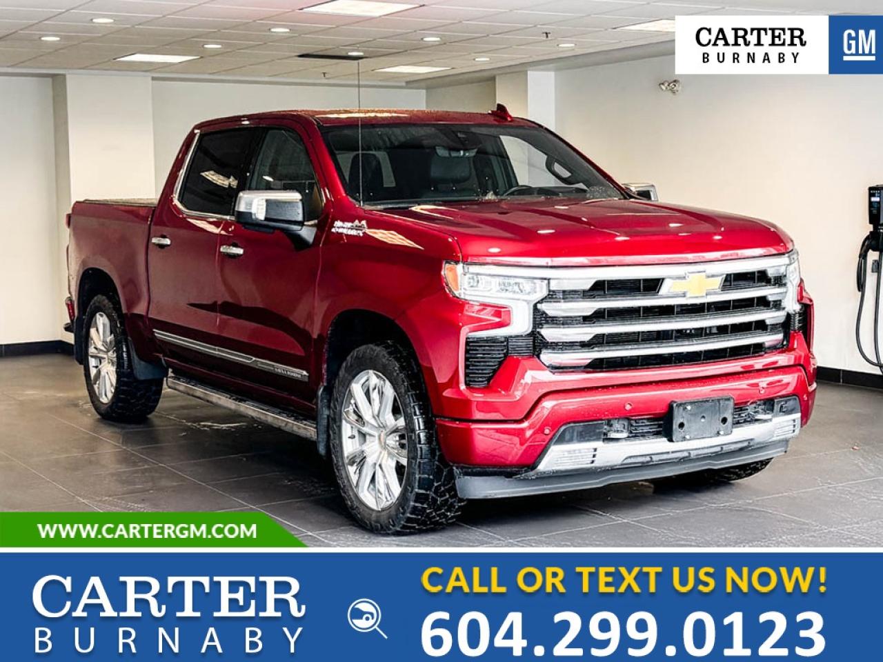 LOW KILOMETERS | ONE OWNER
Command attention in this 2023 Chevrolet Silverado 1500 High Country 4WD, where luxury meets legendary performance. Powered by a 5.3L EcoTec3 V8 engine with Dynamic Fuel Management, this truck delivers 355 hp and 383 lb-ft of torque with remarkable efficiency. Enjoy premium comfort in Jet Black perforated leather seats, a power sunroof, and Adaptive Ride Control for a smooth, confident drive. Advanced safety features include HD Surround Vision, Lane Keep Assist, and Front and Rear Park Assist.

Come take it for a test drive today and experience all this stylish vehicle has to offer!

WHY CARTER GM BURNABY?

- An unrivalled vehicle purchasing experience!
- Exceeding our loyal customers expectations since 1963
- 4.5 Google star rating (with 2,175+ customer reviews)
- Cargurus Top-rated Dealer 2025 Award
- Cargurus Top Value Dealer 2025 Award
- Peace of mind - 150-point vehicle inspection
- CARFAX - full vehicle service history - purchase with confidence!
- Vehicle trades welcome! Best price guaranteed!
- We provide upfront pricing, zero hidden fees, and 100% transparency
- Fast approvals and 99% acceptance rates (no matter your current credit status!)
- Multilingual staff (many languages spoken)
- Comfortable non-pressured environment with in-store television, WIFI and a childrens play area!
- In-store restaurant: fresh daily menu





Were here to help you drive the vehicle you want, the vehicle you deserve!
QUESTIONS? GREAT! WEVE GOT ANSWERS!
To speak with a friendly vehicle specialist - CALL NOW!
(Doc. Fee: $495.00 Dealer Code: D5505)