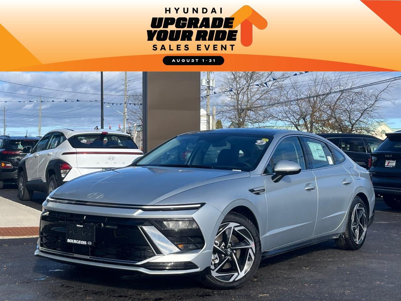 <p>Experience the remarkable fusion of style and performance with the 2026 Hyundai Sonata Preferred-Trend. This brand-new all-wheel-drive sedan in a sleek silver exterior finish perfectly combines sophistication and practicality, making it a pleasure to handle on any terrain.</p><p>The Sonata's exterior exudes a polished yet dynamic persona, while the interior immerses you in luxury with black leather seats that are both heated and cooled to ensure comfort in any season. Enjoy the elegance of the leatherette door trim and steering wheel, adding a touch of sophistication to every drive. The preferred-trend trim includes smart device integration platforms like Apple CarPlay, ensuring you're always connected and entertained.</p><p>Safety and technology go hand in hand in this vehicle, featuring an array of advanced features such as a backup camera, lane assist, and adaptive cruise control, keeping you secure on the road. Additionally, the moonroof adds a touch of openness, making every journey an experience to relish.</p><p>This sedan is an ideal choice for modern families or professionals seeking reliability wrapped in style. Contact our dealership today to schedule your test drive and to learn more about how this automobile can fit seamlessly into your lifestyle.</p> <p><strong>Advertised Cash Purchase Price</strong> includes a $500 loyalty offer for eligible buyers. See dealer for complete details. Offer ends Jan 2, 2026. </p> <p><strong>Why Choose the Bourgeois Auto Group?</strong></p><p>For 80 years, Bourgeois Auto Group has been delivering exceptional automotive experiences. Our factor trained teams work to ensure you receive the shopping experience you deserve; whether you're looking for a new or new-to-you vehicle.</p><p>Shop 24/7 with our online showroom and chat service, ensuring convenience every step of the way. No hidden fees, full disclosure, and every pre-owned vehicle comes with a Carfax® report for peace of mind.</p><p>We offer a wide selection of pre-owned vehicles, all competitively priced using real-time market data. Get the best deal on your purchase and trade-in with our free Live Market Analysis report.</p><p>Looking to sell your car? We buy any make or modelno purchase required. Our simple to use online trade valuation tool will provide you with a clear, transparent selling experience whether you buy our car or not.</p><p>Backed by hundreds dedicated employees across 4 convenient locations, were here to meet all your automotive needs. Visit us in Midland or Parry Sound and explore our inventory or schedule your next service today.</p> <p><strong>Financing Your Next Vehicle with Bourgeois Midland Hyundai:</strong></p><p>At Bourgeois Midland Hyundai, we make financing your next vehicle simple and stress-free! Our team works with trusted lenders to find flexible options tailored to your budget. Drive away with confidenceapply today!</p><p>Take advantage of our online pre-qualification tool, backed by Equifax and TD Bank to find the payment that works for you. Simply <a href=https://www.bourgeoishyundai.com/pre-qualify-for-financing/ rel=nofollow><strong>CLICK HERE</strong></a> to use our secure online credit tool with no impact to your credit. </p>