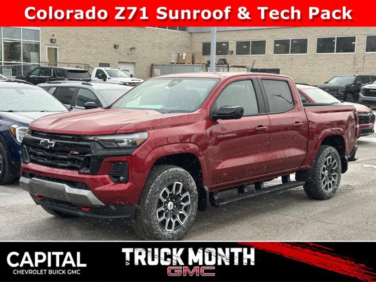 This Chevrolet Colorado boasts a Turbocharged Gas I4 2.7L/ engine powering this Automatic transmission. Z71 PREFERRED EQUIPMENT GROUP includes standard equipment, Z71 CONVENIENCE PACKAGE III includes (A45) Driver Memory Settings, (DA5) Rear center arm rest, (E90) Driver seat back pocket, (KI3) Heated steering wheel and (KU9) Ventilated front seats (Also includes (HUQ) Perforated leather-appointed front seats.), TRANSMISSION, 8-SPEED AUTOMATIC (STD).* This Chevrolet Colorado Features the Following Options *TECHNOLOGY PACKAGE includes (KSG) Adaptive Cruise Control, (UKK) Rear Pedestrian Alert and (UV2) HD Surround Vision (Includes (UQA) Bose Premium Audio System.) , SUNROOF, POWER SLIDING GLASS WITH MANUAL SHADE, REAR AXLE, 3.42 RATIO, RADIANT RED TINTCOAT, LPO, FRONT AND REAR SPLASH GUARDS, CUSTOM-MOULDED WITH LOGO ON REAR (dealer-installed), LPO, BLACK ASSIST STEPS (dealer-installed), LPO, ALL-WEATHER FLOOR LINER, 1ST AND 2ND ROWS includes Chevrolet logo, (dealer-installed), ENGINE, TURBOMAX (310 hp [231 kW] @ 5600 rpm, 430 lb-ft of torque [583 Nm] @ 3000 rpm) (STD), ENGINE BLOCK HEATER, 3 YEARS SIRIUSXM.* Visit Us Today *Youve earned this- stop by Capital Chevrolet Buick GMC Inc. located at 13103 Lake Fraser Drive SE, Calgary, AB T2J 3H5 to make this car yours today!