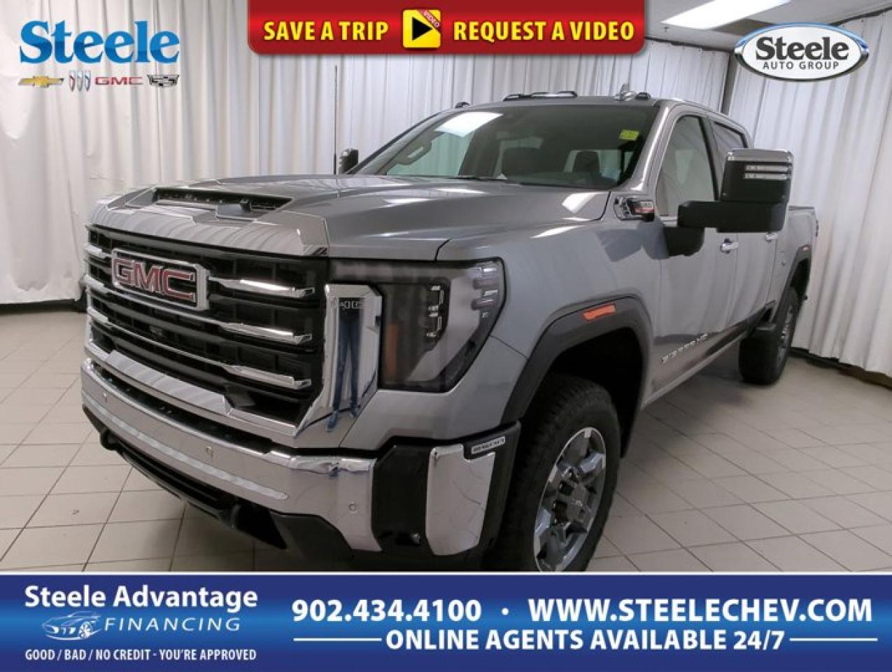 Our diesel-powered 2026 GMC Sierra 2500HD SLT Crew Cab 4X4 helps you to keep calm and carry heavy loads in Sterling Metallic! Motivated by a TurboCharged 6.6 Liter DuraMax Diesel V8 offering 470hp and 975lb-ft of torque to a 10 Speed Allison Automatic transmission for commercial-strength capability. This Four Wheel Drive truck also has Digital Variable Steering for enhanced maneuverability. Style-wise, our Sierra stands tall with LED lighting, fog lamps, chrome bumpers/beltline moldings, front recovery hooks, bold alloy wheels, a MultiPro tailgate, a sunroof, and a 120V power outlet. Our SLT cabin allows you to take on your next task in comfort. It boasts heated leather power front seats, a heated-wrapped steering wheel, dual-zone automatic climate control, remote start, keyless access/ignition, and a 120V interior outlet. Intelligent truck technologies include a 12.3-inch driver display, a 13.4-inch touchscreen, Google Built-in, WiFi compatibility, Apple CarPlay?/Android Auto?, Bluetooth?, and a six-speaker audio system. GMC delivers impressive driver assistance for safety and functionality with a ProGrade Trailering System, an HD rearview camera, automatic braking, lane-departure warning, forward collision warning, trailer sway control, stability/traction control, hitch guidance with hitch view, and more. When tough jobs call, our Sierra 2500 SLT is ready to answer! Save this Page and Call for Availability. We Know You Will Enjoy Your Test Drive Towards Ownership! Steele Chevrolet Atlantic Canadas Premier Pre-Owned Super Center. Being a GM Certified Pre-Owned vehicle ensures this unit has been fully inspected fully detailed serviced up to date and brought up to Certified standards. Market value priced for immediate delivery and ready to roll so if this is your next new to your vehicle do not hesitate. Youve dealt with all the rest now get ready to deal with the BEST! Steele Chevrolet Buick GMC Cadillac (902) 434-4100 Metros Premier Credit Specialist Team Good/Bad/New Credit? Divorce? Self-Employed?
