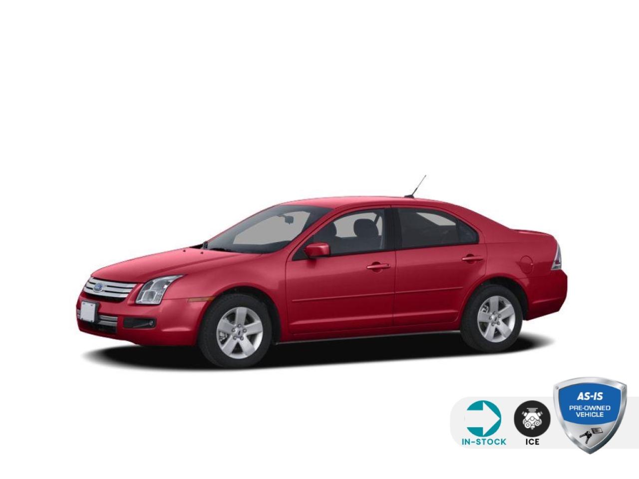 Recent Arrival!<br><br><br>6 Speakers, Air Conditioning, Four wheel independent suspension, Front Bucket Seats, Heated door mirrors, Illuminated entry, Leather Shift Knob, Order Code 110A, Power door mirrors, Rear window defroster, Remote keyless entry, Speed-sensing steering, Split folding rear seat, Steering wheel mounted audio controls, Telescoping steering wheel, Tilt steering wheel, Trip computer.<br><br>Merlot Clearcoat Metallic<br>2007 Ford Fusion SE<br>4D Sedan 2.3L I4 5-Speed Automatic FWD<p></p>

<h4>AS-IS PRE-OWNED VEHICLE</h4>

<p>This vehicle is being sold AS-IS, unfit, not e-tested, and is not represented as being in roadworthy condition, mechanically sound or maintained at any guaranteed level of quality. The vehicle may not be fit for use as a means of transportation and may require substantial repairs at the purchasers expense. It may not be possible to register the vehicle to be driven in its current condition. This vehicle does not qualify for AutoIQs 7-Day Money Back Guarantee</p>

<p>The buyer of this vehicle will be responsible for all costs associated with passing a Ministry of Transportation Safety Inspection, which is needed to license a vehicle in the Province of Ontario. We are offering this vehicle at a reduced price, as the buyer will be responsible for all costs associated with making this vehicle roadworthy. We have not inspected this vehicle mechanically and do not know what repairs/costs are involved in getting it roadworthy. It may or may not have mechanical, cosmetic, safety and/or emissions issues. By allowing you to choose where and how you want the certifications completed, you have an opportunity to save money!</p>

<p>SPECIAL NOTE: This vehicle is reserved for AutoIQs retail customers only. Please, no dealer calls. Errors and omissions excepted.</p>

<p>*As-traded, specialty or high-performance vehicles are excluded from the 7-Day Money Back Guarantee Program (including, but not limited to Ford Shelby, Ford mustang GT, Ford Raptor, Chevrolet Corvette, Camaro 2SS, Camaro ZL1, V-Series Cadillac, Dodge/Jeep SRT, Hyundai N Line, all electric models)</p>