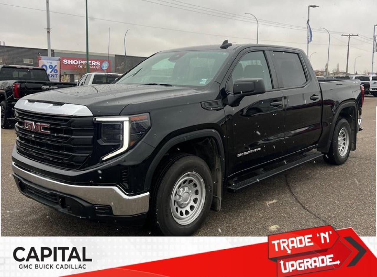 The All New GMC Sierra has been redefined from Hood to Hitch. This 4WD Onyx Black Sierra is a Crew Cab Pickup with a Turbocharged Gas I4 2.7L engine and Jet Black interior color. Direct injection, active fuel management, and variable valve timing form the foundation of the EcoTec3 engines. Sierra sets the new standard in truck interiors with triple door seals, thicker insulation, and durable, soft-touch instrument panel materials. Attention to detail and quality makes the Sierra stand out. New dual density foam seat cushions improve comfort and reduce wrinkling with age. Rear seating space has improved with larger rear doors to provide ease of entry and exit.The Sierra is set apart with details such as standard halogen projector headlights and integrated corner steps. The new Sierra makes more use of High Strength steel in its fully boxed hydroformed frame than previous generations, with 2/3s of the Cab using High-Strength Steel. Larger axles and shear body mounts further reduce vibration and deliver a smoother ride. New, exclusive corrosion-resistant Duralife brake rotors come standard. Sierra is backed by a 60,000 km / 3 year base warranty and a 160,000 km / 5 year Powertrain warranty, the longest in its class. 24/7 Roadside Assistance is included at no extra charge for 5 years or 160,000 km. Drive the Sierra today to see for yourself how it truly has no peer! Check out this vehicles pictures, features, options and specs, and let us know if you have any questions. Helping find the perfect vehicle FOR YOU is our only priority.P.S...Sometimes texting is easier. Text (or call) 306-801-9090 for fast answers at your fingertips!Dealer License #914248Disclaimer: All prices are plus taxes & fees. See dealer for Details. Dealer Permit # 914248