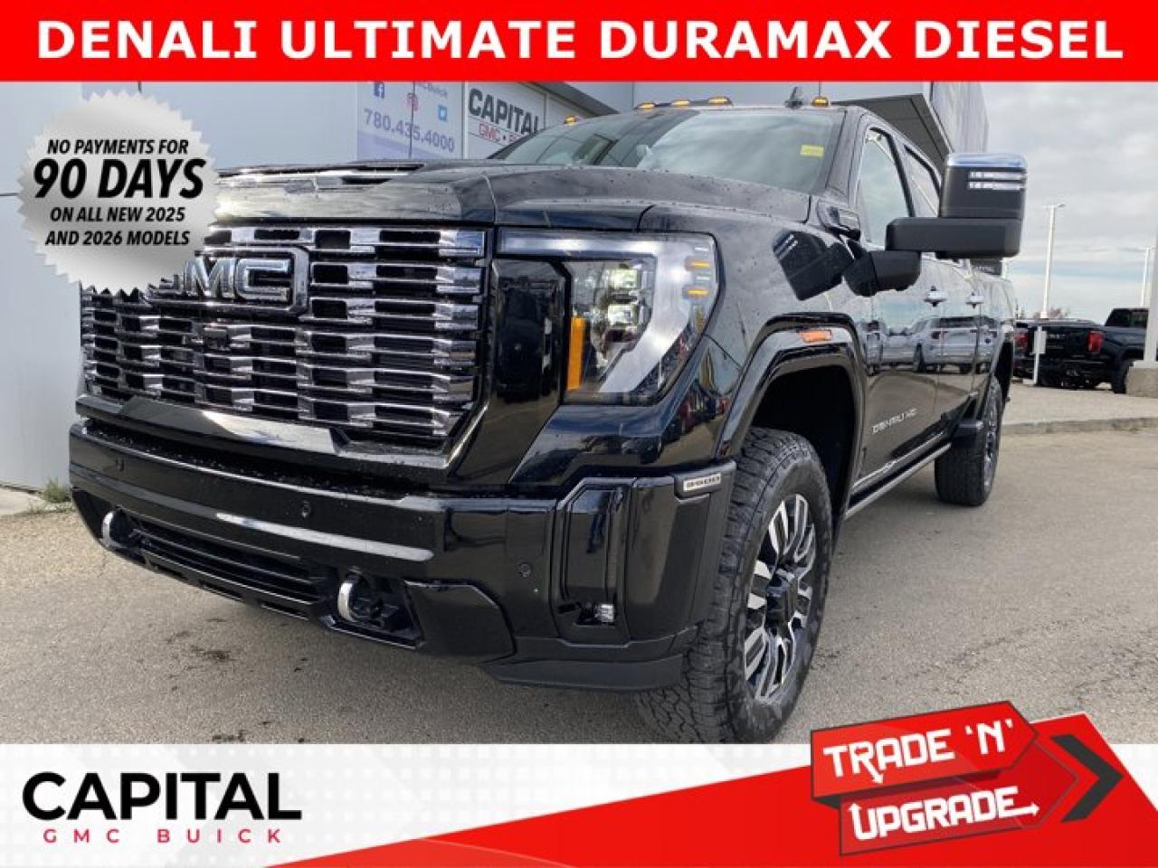 This 2026 DENALI ULTIMATE HD 3500 DURAMAX DIESEL IS HERE. Fully equipped with every option including Body Color Wheel Arch Moldings, Massaging Power Seats, Heated and Cooled Seats, Heads-Up Display, Adaptive Cruise, Rear Streaming Mirror, Signature Alpine Umber Interior, Vader Chrome, Duramax Engine, 360 Cam, Sunroof and so much more... CALL NOW and secure yours today..Ask for the Internet Department for more information or book your test drive today! Text (or call) 780-435-4000 for fast answers at your fingertips!Disclaimer: All prices are plus taxes and include all cash credits and loyalties. See dealer for details. AMVIC Licensed Dealer # B1044900