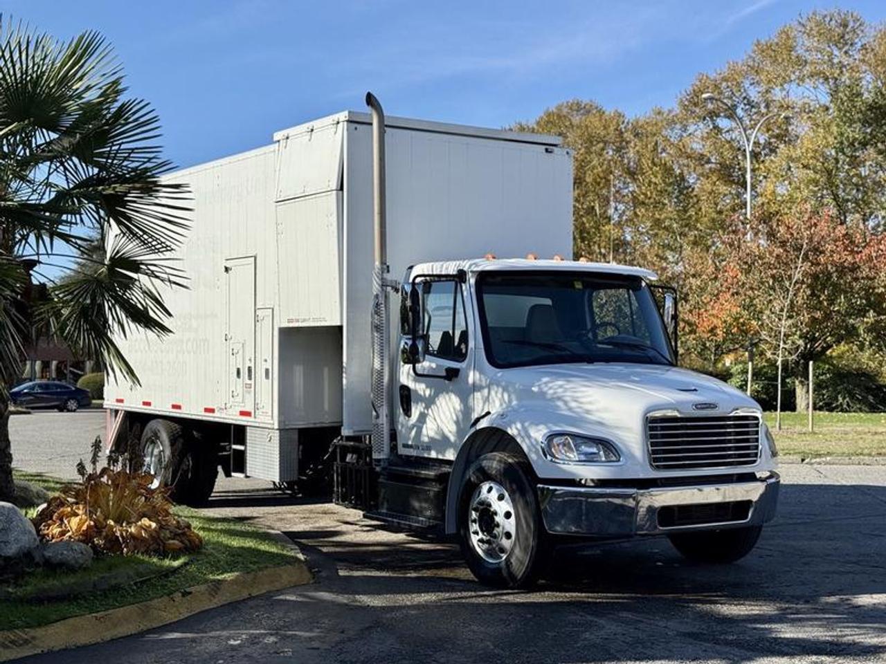 This 2011 Freightliner M2 106 Cube Van features a 20-foot cargo area and is powered by a Cummins ISB 6.7L 6-cylinder diesel engine paired with an Allison automatic transmission. It comes equipped with air brakes, heated mirrors, a strobe light, backup camera view, and power windows and locks. Originally configured for paper shredding operations, the rear cube section measures approximately 11 feet long, 8 feet 2 inches wide, and 8 feet 7 inches high, with an overall vehicle length of 30 feet 1 inch. GVWR is rated at 14,968 kg (33,000 lb). Finished in white with a grey vinyl interior. This item is currently OFFSITE. You must register an appointment with our office to schedule an offsite viewing. Appointments must be made a minimum of one business day in advance (and as defined by the days that Repo.com is open for business) before your appointment can be scheduled and confirmed. We may, at our own discretion, instead opt to transport smaller items to Repo.coms main yard for viewing purposes.  $49,820.00 plus $375 processing fee, $50,195.00 total payment obligation before taxes.   Listing report, warranty, contract commitment cancellation fee, financing available on approved credit (some limitations and exceptions may apply). All above specifications and information is considered to be accurate but is not guaranteed and no opinion or advice is given as to whether this item should be purchased. We do not allow test drives due to theft, fraud, acts of vandalism and undetectable impaired driving. Instead we provide the following benefits: Complimentary Warranty (with options to extend), Limited Money Back Satisfaction Guarantee on Fully Completed Contracts, Contract Commitment Cancellation, and an Open-Ended Sell-Back Option. Ask seller for details or call 604-522-REPO(7376) to confirm listing availability.