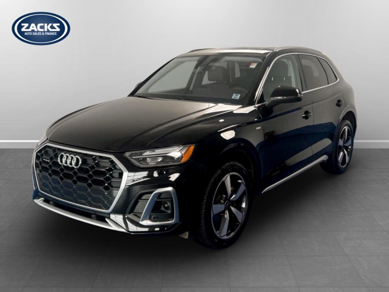 New Price! 2024 Audi Q5 45 Progressiv quattro | Zacks Certified. 7-Speed Automatic S tronic quattro Mythos Black Metallic 2.0L 4-Cylinder TFSI<br /><br /><br />Black w/Leather Seating Surfaces, Auto-dimming Rear-View mirror, Automatic temperature control, Comfort Interior for Competition, Comfort Interior Package, Exterior Parking Camera Rear, Front fog lights, Front Sports Seats, Heated Front Bucket Seats, Heated steering wheel, Leather Seating Surfaces, Leather Shift Knob, Leather steering wheel, Navigation system: MMI Navigation plus, Power driver seat, Power Liftgate, Power moonroof, Radio: MMI Navigation Plus w/SiriusXM Satellite, Rear air conditioning, Rear Door Retractable Sunshades, Rear window defroster, Telescoping steering wheel, Tilt steering wheel, Ventilated Front Seats, Wheels: 8.0J x 20''' 5-Spoke Cutter Design.<br /><br />Certification Program Details: Fresh 2 Yr MVI | 30 day warranty* | 110 point inspection | Full tank of fuel | Krown rustproofed | Flexible financing options | Professionally detailed<br /><br />This vehicle is Zacks Certified! You're approved! We work with you. Together we'll find a solution that makes sense for your individual situation. Please visit us or call 902 843-3900 to learn about our great selection.<br /><br />With 22 lenders available Zack's Auto Sales can offer our customers with the lowest available interest rate. Thank you for taking the time to check out our selection!