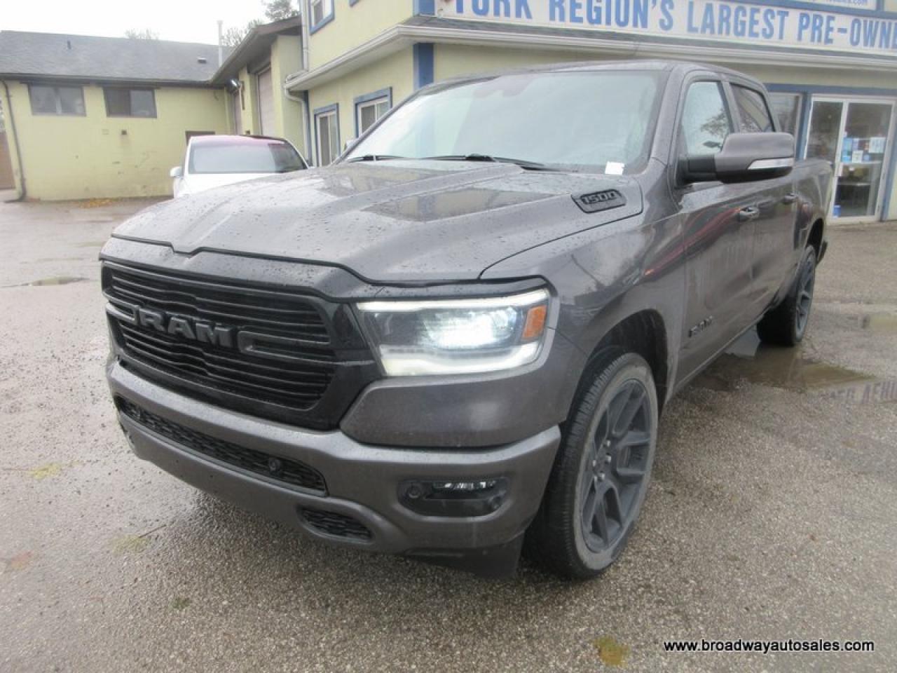 2021 RAM 1500 LOADED SPORT-EDITION 5 PASSENGER 5.7L - HEMI.. 4X4.. CREW-CAB.. SHORTY.. HEATED SEATS & WHEEL.. POWER SUNROOF & PEDALS.. BACK-UP CAMERA..