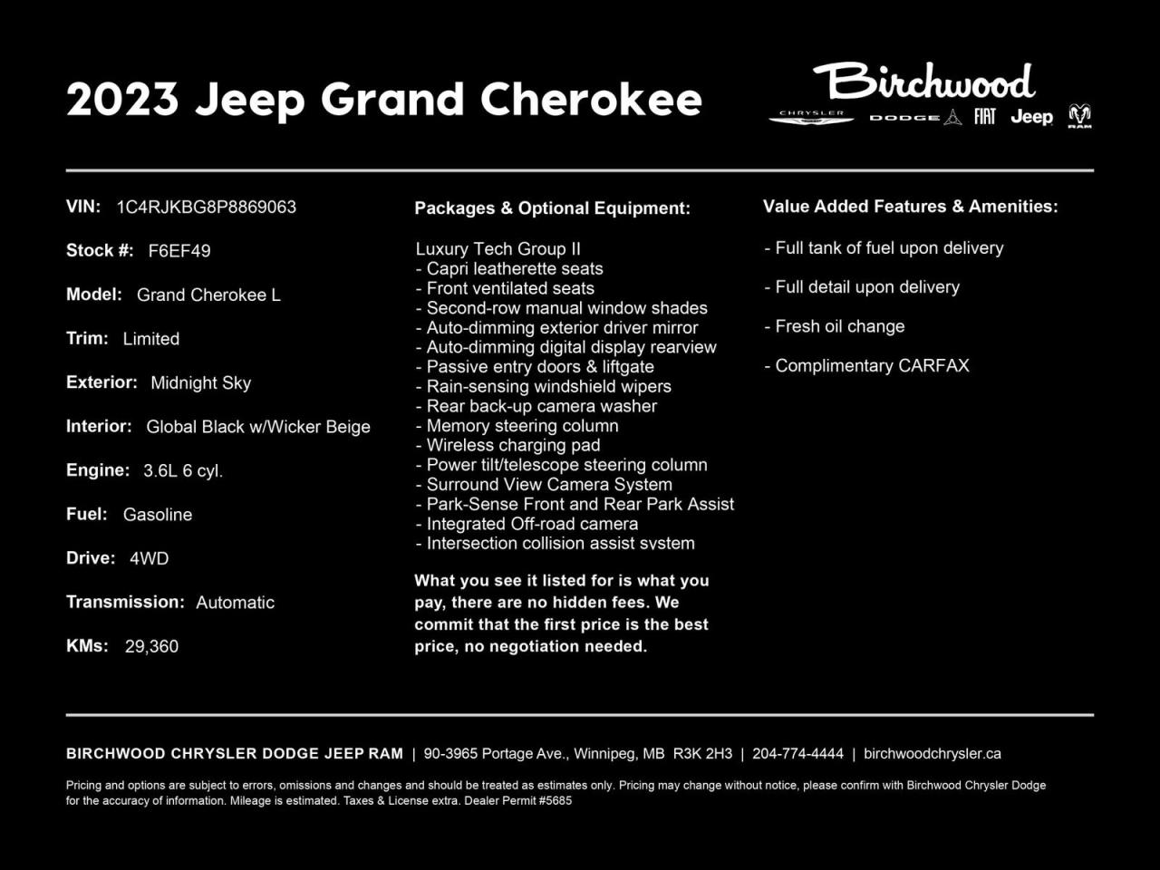 Used 2023 Jeep Grand Cherokee L Limited | No Accidents | New Front and Rear Brakes | for sale in Winnipeg, MB