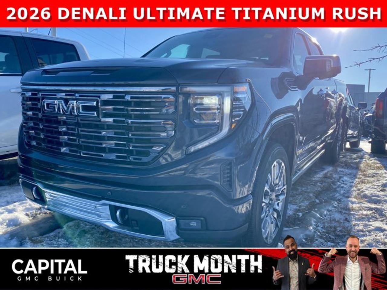 CHECK OUT THIS 2026 Limited Production DENALI ULTIMATE Sierra 1500 with the 6.2L Engine. Equipped with 16-way power front seats including MASSAGE feature, Handsfree Super Cruise, Bose Premium Stereo, the EXCLUSIVE Luxury Alpine Umber Interior, 22 Aluminum, Midnight with Chrome Inserts wheels, power-retractable assist steps with perimeter lighting, Power sunroof, Advanced Technology package, adaptive cruise, rear camera mirror, heads-up display, VADER CHROME and much much more!Ask for the Internet Department for more information or book your test drive today! Text 825-445-0521 for fast answers at your fingertips!AMVIC Licensed Dealer - Licence Number B1044900Disclaimer: All prices are plus taxes and include all cash credits and loyalties. See dealer for details. AMVIC Licensed Dealer # B1044900