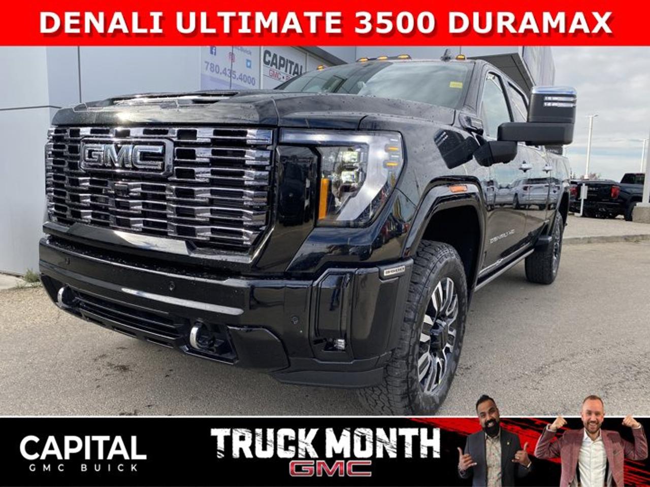 This 2026 DENALI ULTIMATE HD 3500 DURAMAX DIESEL IS HERE. Fully equipped with every option including Body Color Wheel Arch Moldings, Massaging Power Seats, Heated and Cooled Seats, Heads-Up Display, Adaptive Cruise, Rear Streaming Mirror, Signature Alpine Umber Interior, Vader Chrome, Duramax Engine, 360 Cam, Sunroof and so much more... CALL NOW and secure yours today..Ask for the Internet Department for more information or book your test drive today! Text (or call) 780-435-4000 for fast answers at your fingertips!Disclaimer: All prices are plus taxes and include all cash credits and loyalties. See dealer for details. AMVIC Licensed Dealer # B1044900