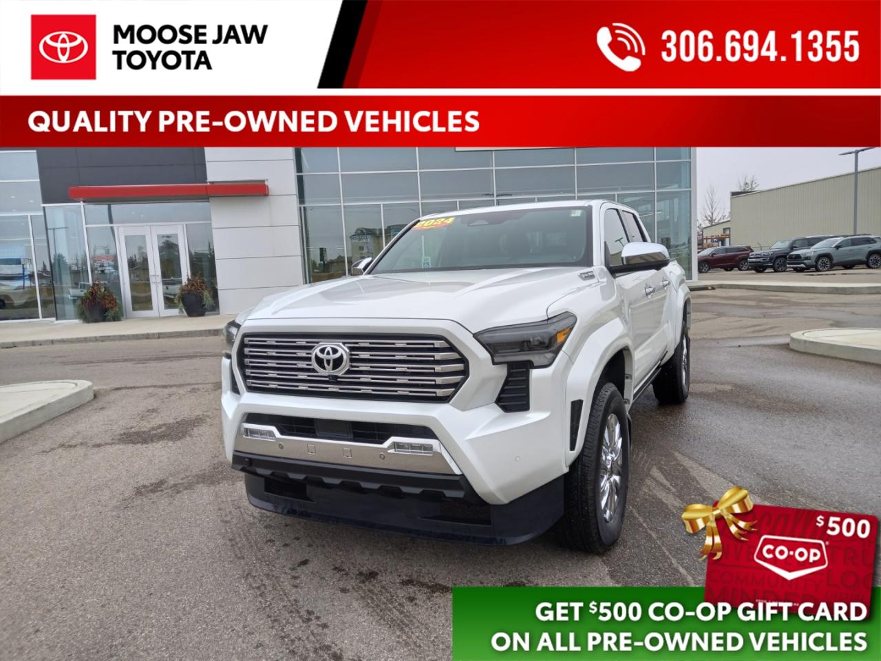 Used 2024 Toyota TACOMA HYBRID Premium comfort meets fuel-saving efficiency. This 2024 Toyota Hybrid Limited offers advanced tech, a refined interior, and Toyota’s trusted reliability — local trade with very low mileage! for sale in Moose Jaw, SK