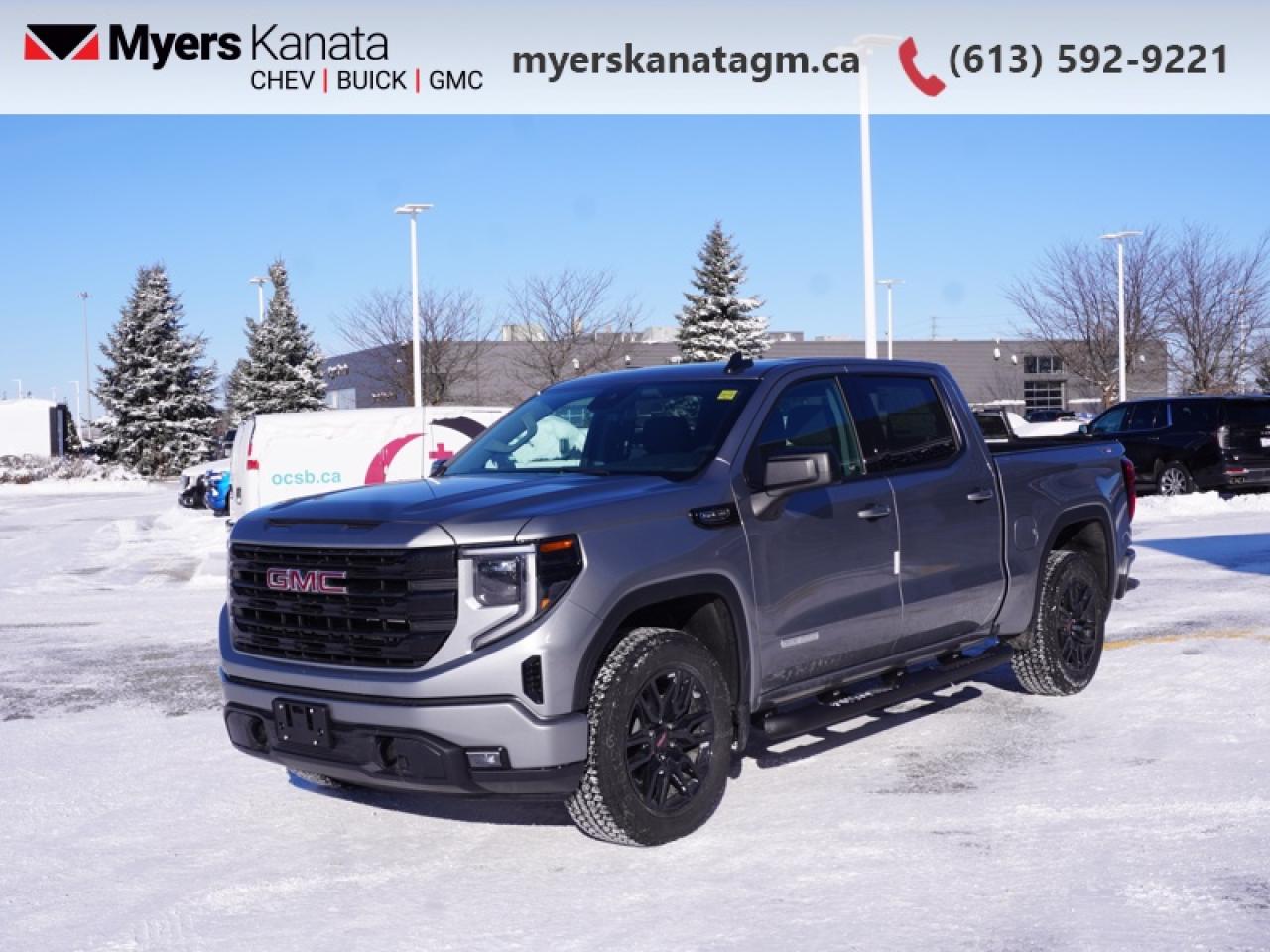 <b>X31 Off-Road and Protection Package, Spray-On Bedliner, Multi-Pro Tailgate, 4 round tubular assist steps!</b><br> <br> <br> <br>At Myers, we believe in giving our customers the power of choice. When you choose to shop with a Myers Auto Group dealership, you dont just have access to one inventory, youve got the purchasing power of an entire auto group behind you!<br> <br>Astoundingly advanced and exceedingly premium, this 2026 GMC Sierra 1500 is designed for pickup excellence. <br> <br>This 2026 GMC Sierra 1500 stands out in the midsize pickup truck segment, with bold proportions that create a commanding stance on and off road. Next level comfort and technology is paired with its outstanding performance and capability. Inside, the Sierra 1500 supports you through rough terrain with expertly designed seats and robust suspension. This amazing 2026 Sierra 1500 is ready for whatever.<br> <br>This Sterling Metallic Crew Cab 4X4 pickup has an Automatic transmission and is powered by a 355HP 5.3L 8 Cylinder Engine. <br> <br> Our Sierra 1500s trim level is Elevation. Delivering bold style and everyday versatility, this trim includes a gloss black mesh grille, 20-inch black aluminum wheels, and signature LED lighting with projector headlamps and fog lamps. Inside, comfort comes standard with dual-zone climate control, heated front seats, a heated steering wheel, and a 10-way power driver seat, while a 13.4-inch Premium GMC Infotainment System with Google built-in, wireless Apple CarPlay/Android Auto, and Wi-Fi hotspot capability keeps you seamlessly connected. Practical touches like remote start, power outlets in the cabin and bed, a 60/40 split-folding rear seat with hidden storage, and 12 fixed cargo tie-downs add everyday convenience. The Trailering Package with hitch guidance and integrated brake controller boosts towing confidence, while GMC Pro Safety enhances peace of mind with Forward Collision Alert, Lane Keep Assist, Automatic Emergency Braking and more, making the Sierra Elevation a strong balance of modern tech, rugged utility, and standout design. This vehicle has been upgraded with the following features: X31 Off-Road and Protection Package, Spray-On Bedliner, Multi-Pro Tailgate, 4 round tubular assist steps.<br><br> <br>To apply right now for financing use this link: <a href=https://www.myerskanatagm.ca/finance/ target=_blank>https://www.myerskanatagm.ca/finance/</a><br><br> <br/> Total  rebate of $5000 is reflected in the price.   Incentives expire 2026-02-02.  See dealer for details. <br> <br>Myers Kanata Chevrolet Buick GMC Inc is a great place to find quality used cars, trucks and SUVs. We also feature over a selection of over 50 used vehicles along with 30 certified pre-owned vehicles. Our Ottawa Chevrolet, Buick and GMC dealership is confident that youll be able to find your next used vehicle at Myers Kanata Chevrolet Buick GMC Inc. You will always find our inventory updated with the latest models. Our team believes in giving nothing but the best to our customers. Visit our Ottawa GMC, Chevrolet, and Buick dealership and get all the information you need today!<br> Come by and check out our fleet of 50+ used cars and trucks and 330+ new cars and trucks for sale in Kanata.  o~o