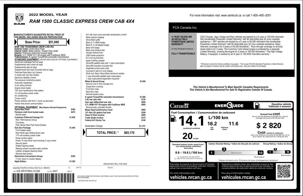 2022 RAM 1500 Classic EXPRESS CREW CAB 4X4 | 5.7L HEMI V8 | NIGHT PKG | SUB ZERO PKG Photo3