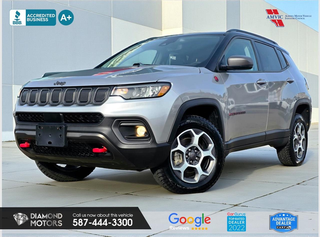 CLEARANCE PRICED  PRICED TO MOVE <br/> LIMITED TIME at Diamond Motors <br/> Drive away with a FREE 1-Year Warranty + low payments included at Listed Price. T&Cs Apply. <br/> 2.4L 4 CYLINDER ENGINE, 4X4, LEATHER, NAVIGATION, HEATED SEATS, HEATED STEERING, REMOTE STATER, BLUETOOTH, APPLE CARPLAY/ANDROID AUTO, BACKUP CAMERA, TRAILHAWK PACKAGE, CRUISE CONTROL, AND MUCH MORE! <br/> <br/> <br/> Just Arrived 2022 Jeep Compass Trailhawk 4X4 Grey has 163,203 KM on it. 2.4L 4 Cylinder Engine engine, Four-Wheel Drive, Automatic transmission, 5 Seater passengers, on special price for $18,900.00. <br/> <br/> <br/> Disclosure: this vehicle was previously registered in MB & Nova Scotia. Vehicle has passed all required inspections in Alberta. <br/> <br/> <br/> Book your appointment today for Test Drive. We offer contactless Test drives & Virtual Walkarounds. Stock Number: 25287 <br/> <br/> <br/> At Diamond Motors, we are dedicated to providing you with an outstanding car-buying experience, offering quality pre-owned vehicles at prices that fit your budget. Our transparent and honest approach means you can expect straightforward guidance without any high-pressure sales tactics. We believe in building lasting relationships with our customers by offering personalized service tailored to your needs. From the moment you step onto our lot, our team is here to support you every step of the way, ensuring you leave confident in your decision. Trust, integrity, and customer satisfaction are the foundation of everything we do. <br/> <br/> <br/> Why choose us? <br/> <br/> Certified Pre-Owned Vehicles <br/> Family Owned & Operated <br/> Finance Available <br/> Extended Warranty <br/> Vehicles Priced to Sell <br/> No Pressure Environment <br/> Inspection & Carfax Report <br/> Professionally Detailed Vehicles <br/> Full Disclosure Guaranteed <br/> AMVIC Licensed <br/> BBB Accredited Business <br/> CarGurus Top-rated Dealer 2022 & 2024 <br/> <br/> <br/> Phone to schedule an appointment @ 587-444-3300 or simply browse our inventory online www.diamondmotors.ca or come and see us at our location at <br/> 3403 93 street NW, Edmonton, T6E 6A4 <br/> <br/> <br/> To view the rest of our inventory: <br/> www.diamondmotors.ca/inventory <br/> <br/> <br/> This dealership provides all required disclosures in accordance with AMVIC regulations. A completed Mechanical Fitness Assessment and its associated inspection work order will be supplied with every vehicle. A Carfax (or equivalent) vehicle history report will also be provided, including available information on previous damage, accident history, stolen or salvage status, and jurisdictional records. <br/> Customers are encouraged to review all vehicle features, options, and equipment for accuracy prior to purchase. <br/>