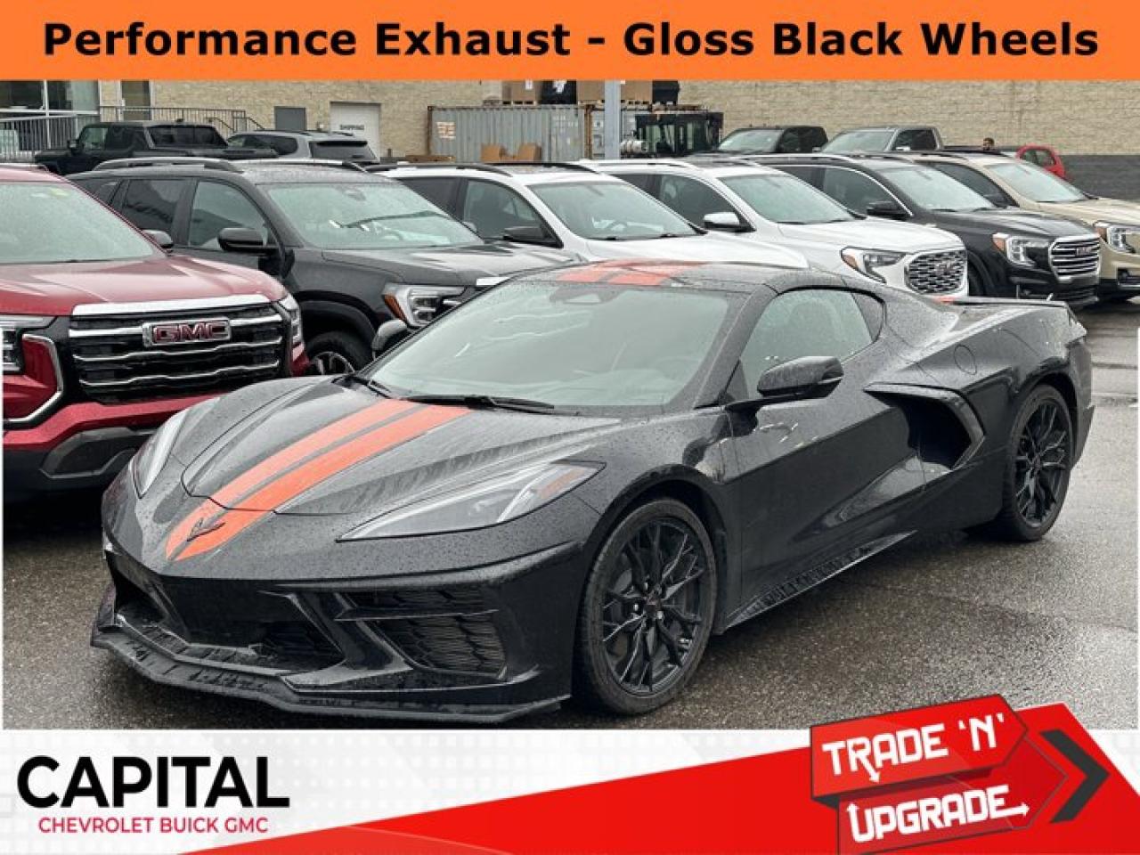 This Chevrolet Corvette boasts a Gas V8 6.2L/ engine powering this Automatic transmission. ENGINE, 6.2L V8 DI, HIGH-OUTPUT Variable Valve Timing (VVT), Active Fuel Management (AFM) (490 hp [365.4 kW] @ 6450 rpm, 465 lb-ft of torque [627.8 N-m] @ 5150 rpm) (STD), Wireless Apple CarPlay/Wireless Android Auto, Wipers, front intermittent.* This Chevrolet Corvette Features the Following Options *Windows, power with driver and passenger Express-Down/Up, Wi-Fi Hotspot capable (Terms and limitations apply. See onstar.ca or dealer for details.), Wheels, 19 x 8.5 (48.3 cm x 21.6 cm) front and 20 x 11 (50.8 cm x 27.9 cm) rear 5-open-spoke Bright Silver-painted aluminum, Visors, driver and passenger illuminated vanity mirrors, covered, Vehicle health management provides advanced warning of vehicle issues, Transmission, 8-speed dual clutch, includes manual and auto modes, Traction control, all-speed, Tires, 245/35ZR19 front and 305/30ZR20 rear, blackwall, all-season, performance, Theft-deterrent system, vehicle, push button start, immobilizer and audible visual alarm, Teen Driver a configurable feature that lets you activate customizable vehicle settings associated with a key fob, to help encourage safe driving behaviour. It can limit certain available vehicle features, and it prevents certain safety systems from being turned off. An in-vehicle report card gives you information on driving habits and helps you to continue to coach your new driver.* Stop By Today *A short visit to Capital Chevrolet Buick GMC Inc. located at 13103 Lake Fraser Drive SE, Calgary, AB T2J 3H5 can get you a tried-and-true Corvette today!
