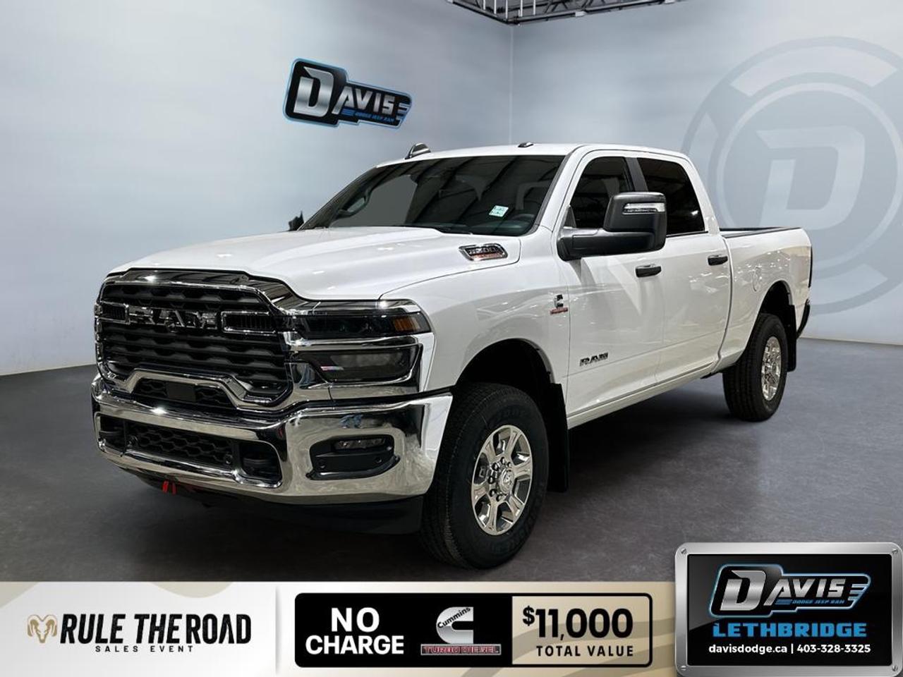 <p>Introducing the stunning 2026 Ram 3500 Big Horn in a striking white with a dependable 4×4 drivetrain, ensuring exceptional handling in any condition.</p><p><strong>Exterior Features:</strong></p><ul><li>Bright white finish with bold styling</li><li>LED lights for enhanced visibility</li><li>5th Wheel and Gooseneck Towing Prep Group</li><li>Heavy-duty engine cooling</li><li>Front Bumper Sight Shields</li></ul><p><strong>Interior Features:</strong></p><ul><li>Spacious Crew Cab with a 6'4" Box</li><li>Black interior with premium comfort</li><li>Air conditioning and smart device integration</li><li>Keyless entry and power windows</li><li>Wi-fi hotspot and satellite radio</li></ul><p><strong>Technology & Safety Features:</strong></p><ul><li>Advanced 8-Speed TorqueFlite Automatic Transmission</li><li>Powerful 6.7L Cummins I-6 HO Turbo Diesel Engine</li><li>Adaptive Cruise Control and Brake Assist</li><li>Backup camera and parking sensors</li><li>Diesel Exhaust Brake and skid plate shield</li></ul><p>This truck is perfect for those in need of a reliable and powerful vehicle, whether you're towing heavy loads or navigating through tough terrains. Contact Davis Dodge Lethbridge today to learn more about this exceptional Ram 3500 Big Horn and make it yours!</p>
