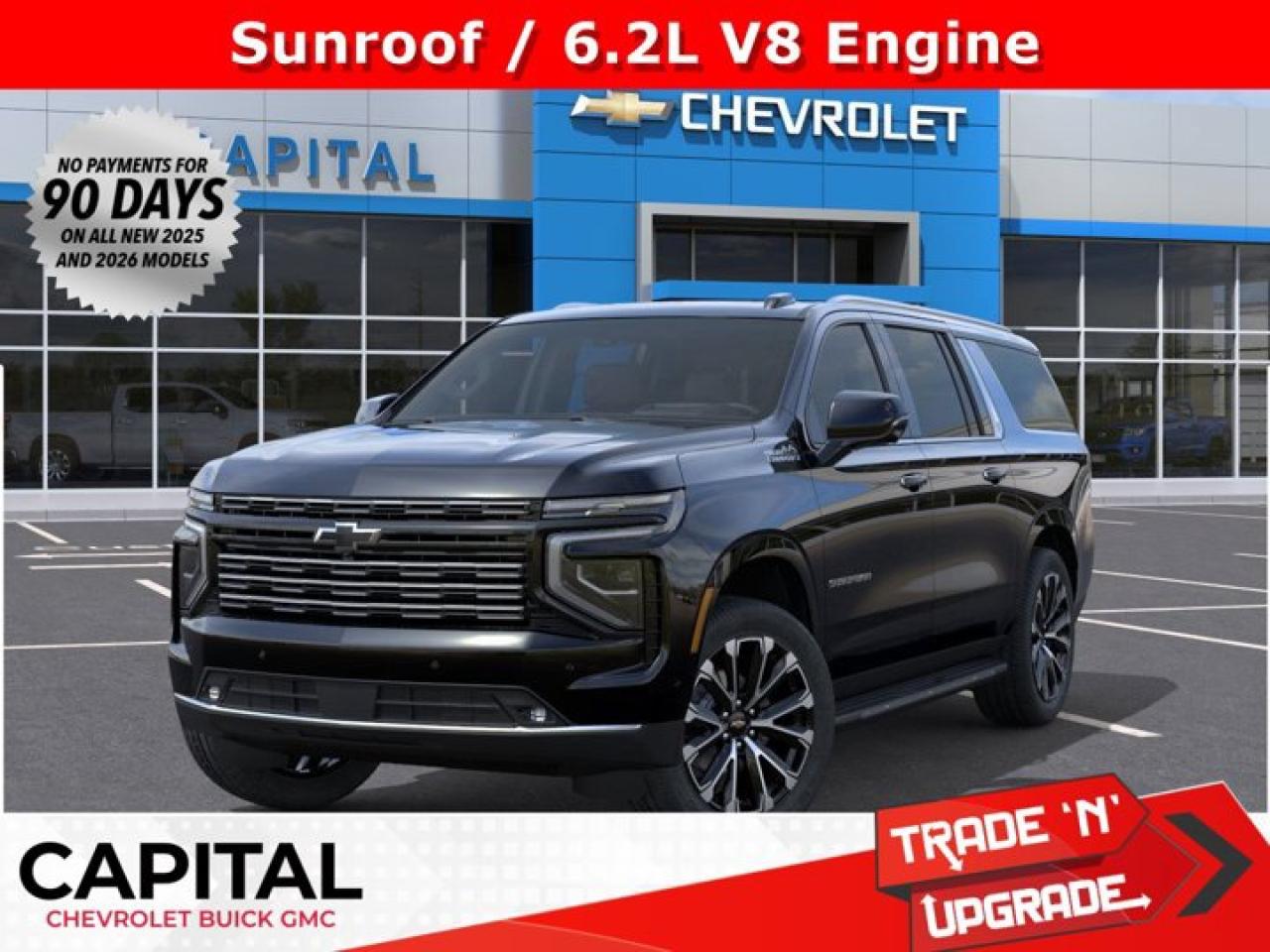 This Chevrolet Suburban boasts a Gas V8 6.2L/ engine powering this Automatic transmission. TRANSMISSION, 10-SPEED AUTOMATIC electronically controlled with overdrive, includes Traction Select System including tow/haul (STD), SUN AND TOW PACKAGE includes (C3U) power sunroof and (NHT) Max Trailering Package, LPO, WHEEL LOCKS, SET OF 4 (dealer-installed).* This Chevrolet Suburban Features the Following Options *LPO, PREMIUM LINER PROTECTION PACKAGE includes (AAK) 1st and 2nd row premium floor liners, LPO, (RIB) 3rd row all-weather floor liner, LPO and (CAV) all-weather cargo mat, LPO (dealer-installed) , LPO, BLACK BOWTIE EMBLEMS, FRONT AND REAR (dealer-installed), LPO, ALL-WEATHER FLOOR LINERS, 3RD ROW (dealer-installed), LPO, ALL-WEATHER CARGO MAT (dealer-installed), HIGH COUNTRY PREFERRED EQUIPMENT GROUP includes standard equipment, ENGINE, 6.2L ECOTEC3 V8 with Dynamic Fuel Management, Direct Injection and Variable Valve Timing, includes aluminum block construction (420 hp [313 kW] @ 5600 rpm, 460 lb-ft of torque [624 Nm] @ 4100 rpm) (STD), ENGINE BLOCK HEATER, Wireless Phone Charging, for portable devices, Wireless Apple CarPlay/Wireless Android Auto, Wipers, front intermittent, Rainsense.* Stop By Today *For a must-own Chevrolet Suburban come see us at Capital Chevrolet Buick GMC Inc., 13103 Lake Fraser Drive SE, Calgary, AB T2J 3H5. Just minutes away!